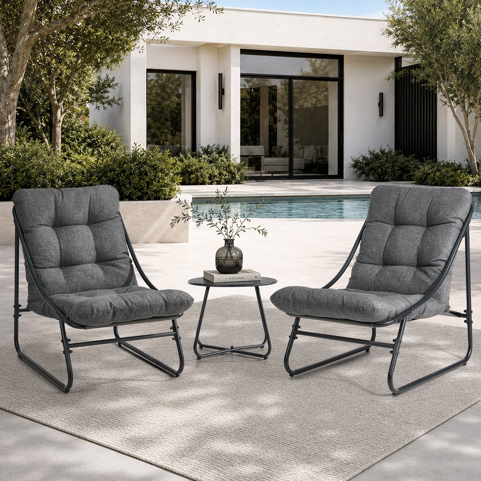 Livsip 3 Pieces Outdoor Patio Set Chair Table Lounge Setting Textilene Grey