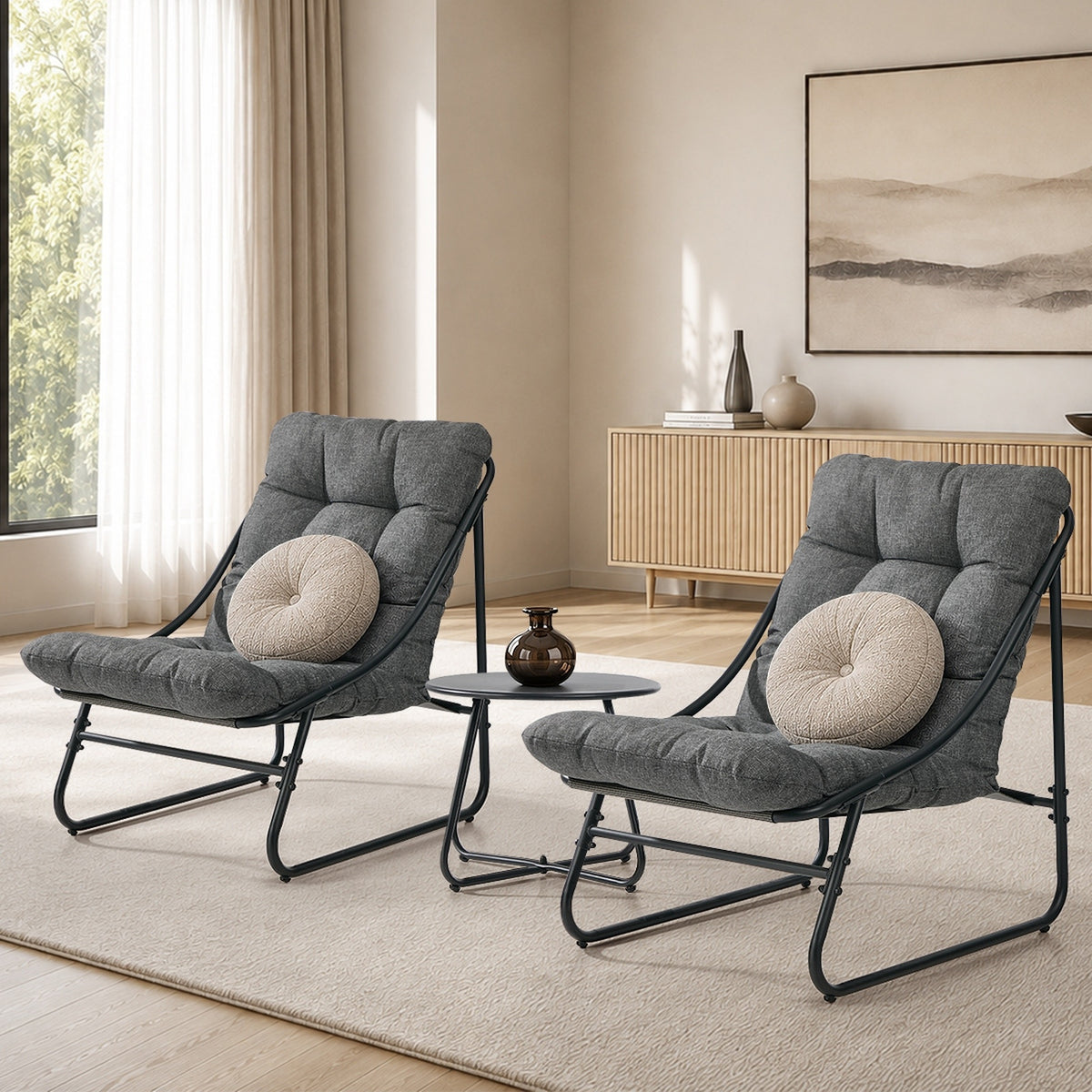 Livsip 3 Pieces Outdoor Patio Set Chair Table Lounge Setting Textilene Grey