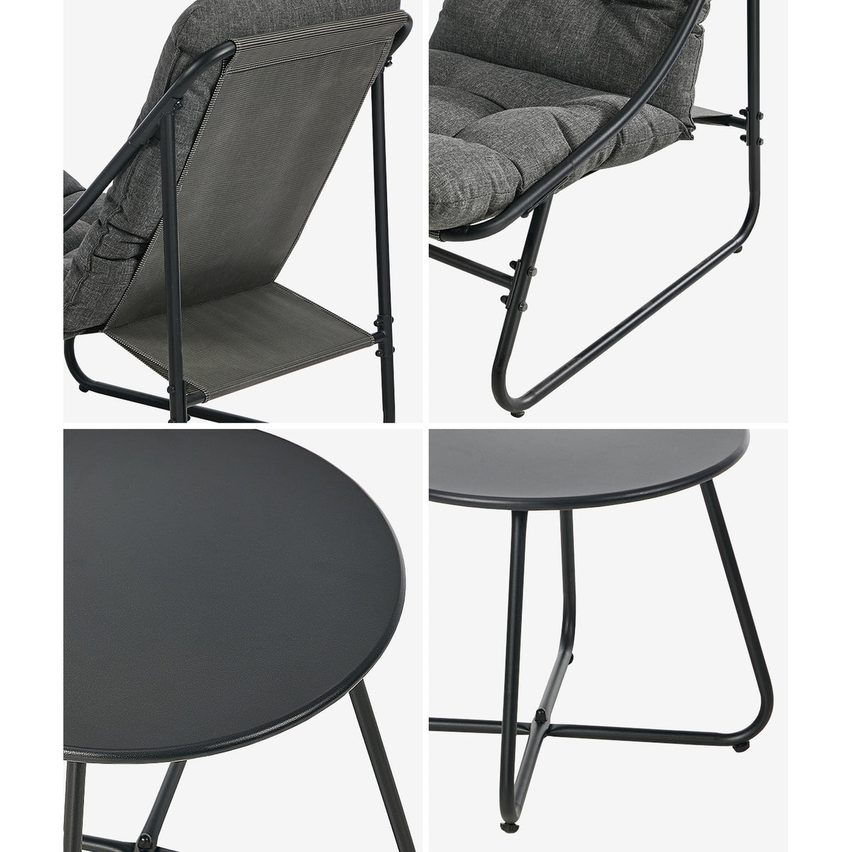 Livsip 3 Pieces Outdoor Patio Set Chair Table Lounge Setting Textilene Grey
