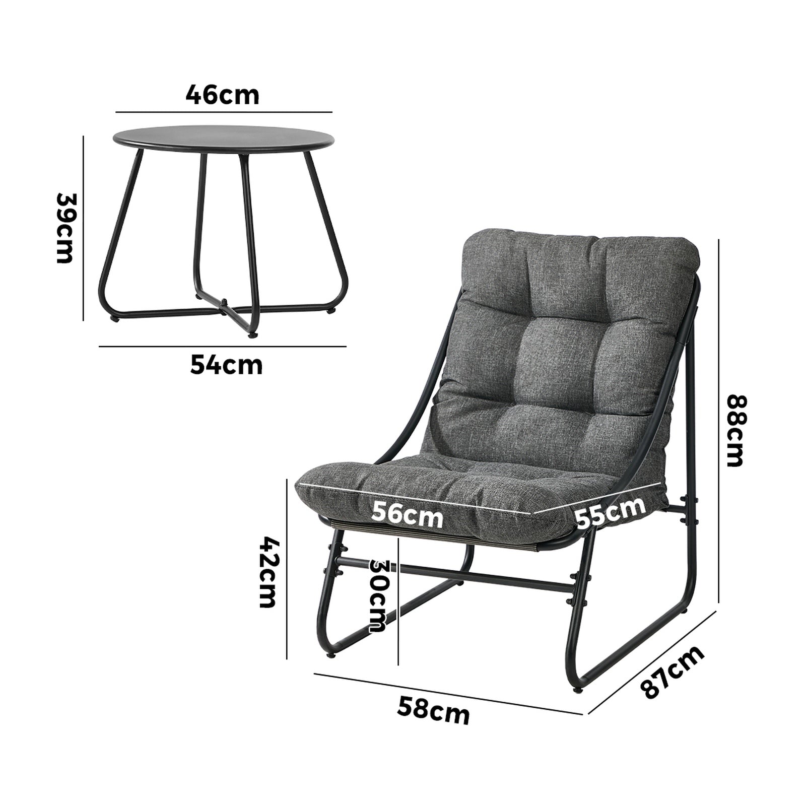 Livsip 3 Pieces Outdoor Patio Set Chair Table Lounge Setting Textilene Grey