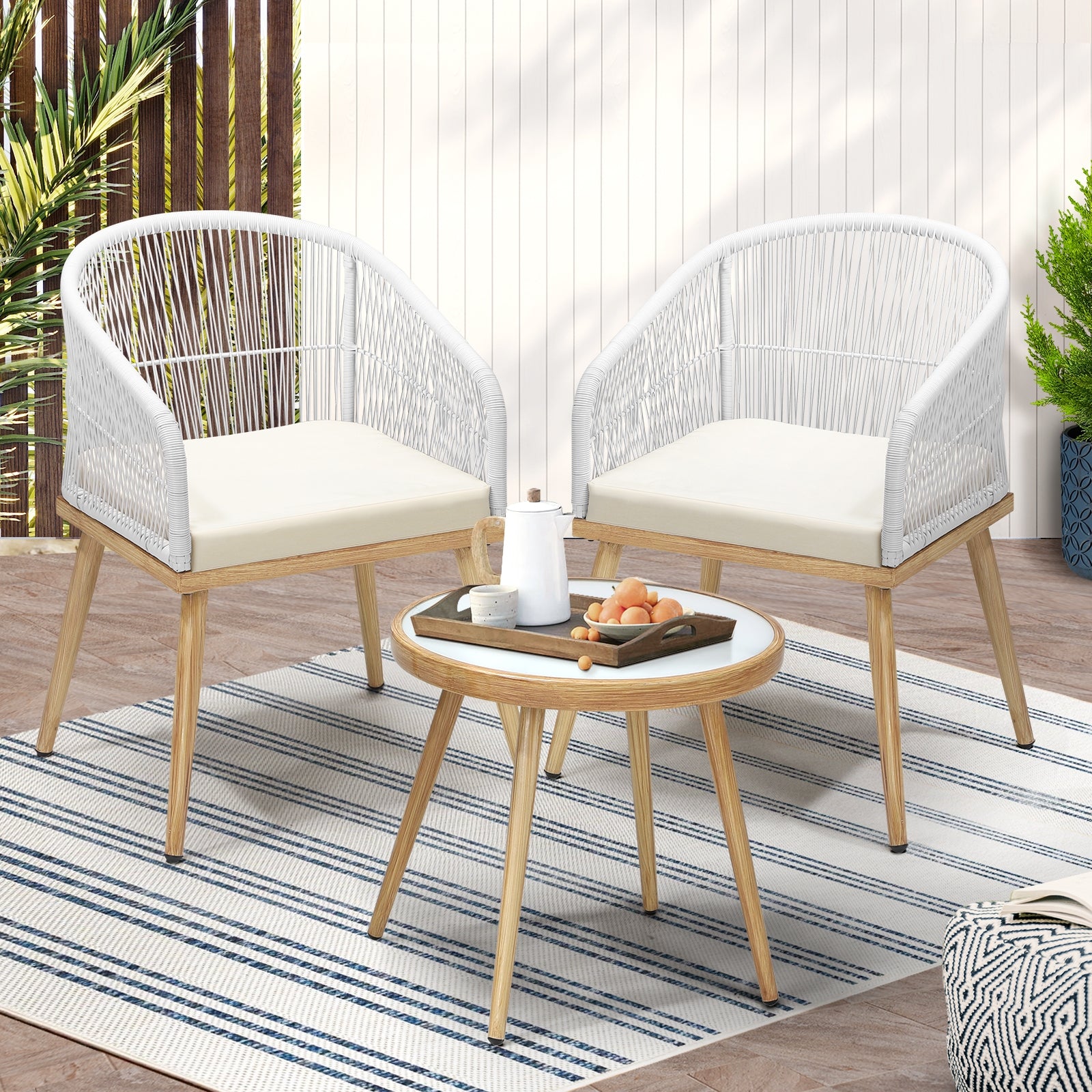 Livsip 3PCS Outdoor Furniture Lounge Setting Dining Table Chair Patio Bistro Set - Sunyee