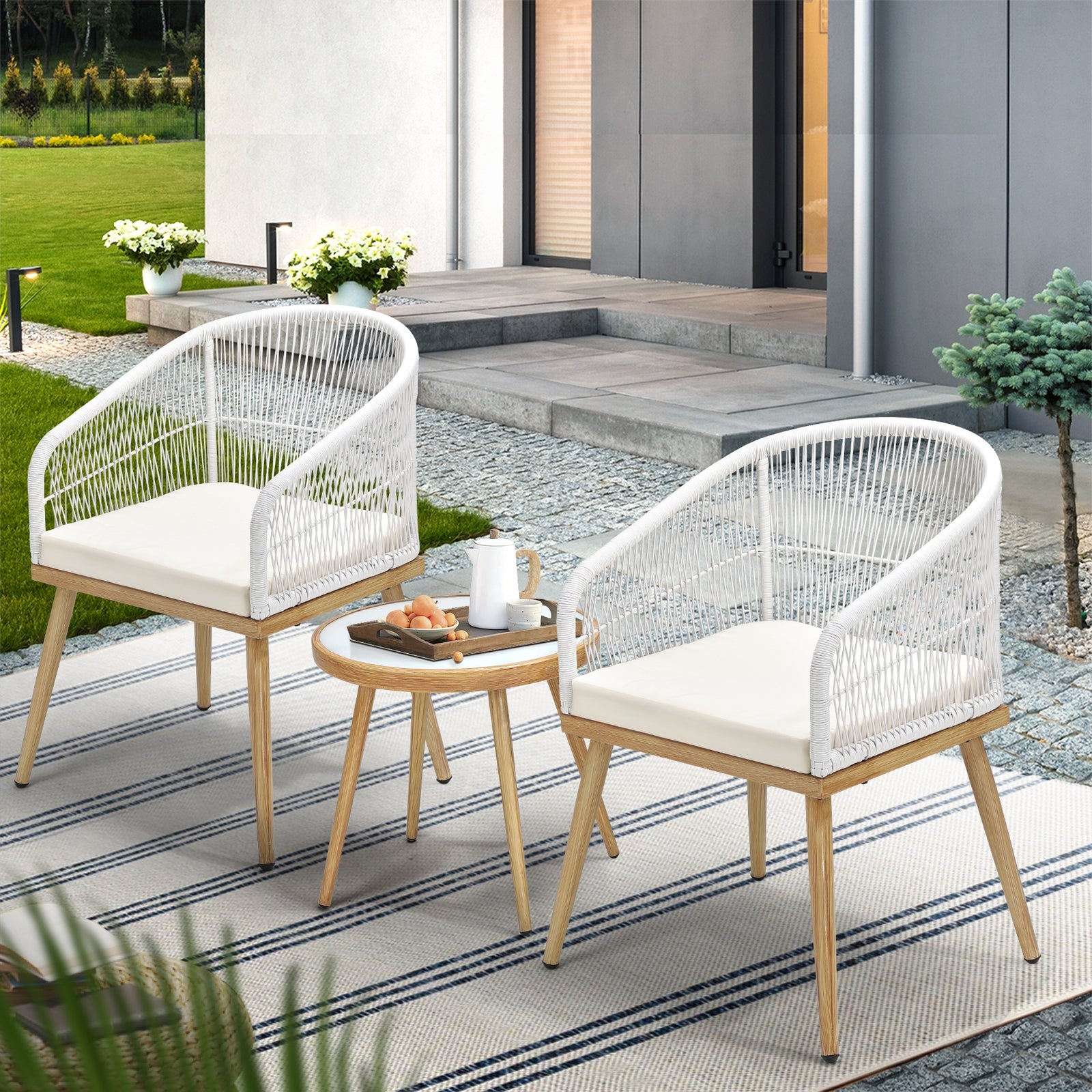 Livsip 3PCS Outdoor Furniture Lounge Setting Dining Table Chair Patio Bistro Set - Sunyee