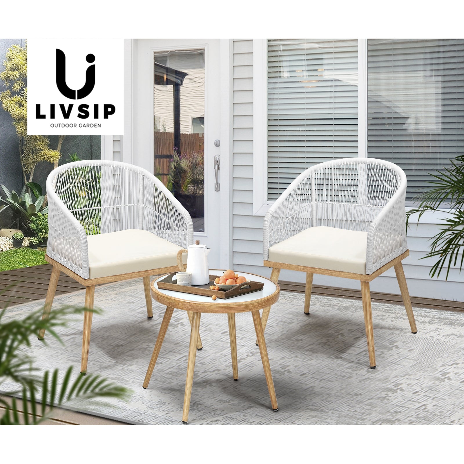 Livsip 3PCS Outdoor Furniture Lounge Setting Dining Table Chair Patio Bistro Set - Sunyee