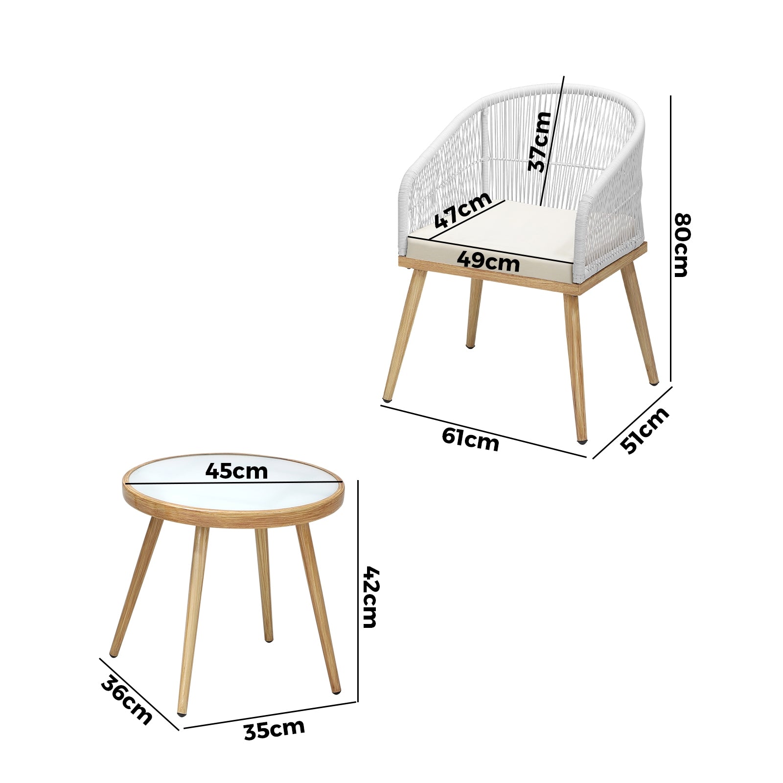 Livsip 3PCS Outdoor Furniture Lounge Setting Dining Table Chair Patio Bistro Set - Sunyee