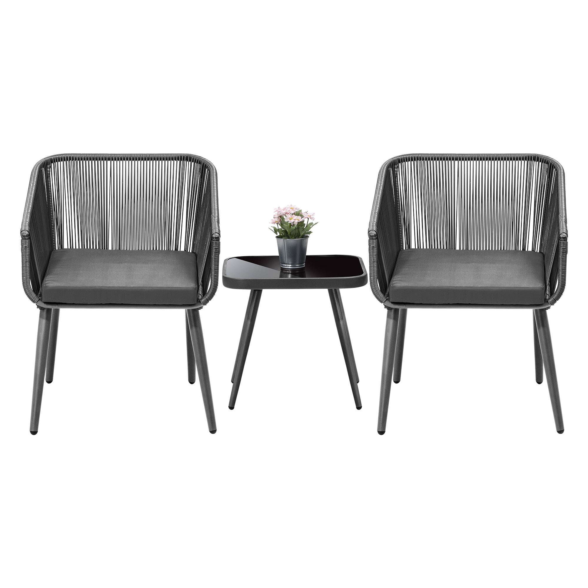 Livsip Outdoor Furniture 3 Piece Lounge Setting Chairs Side Table Bistro Set Pat - Sunyee