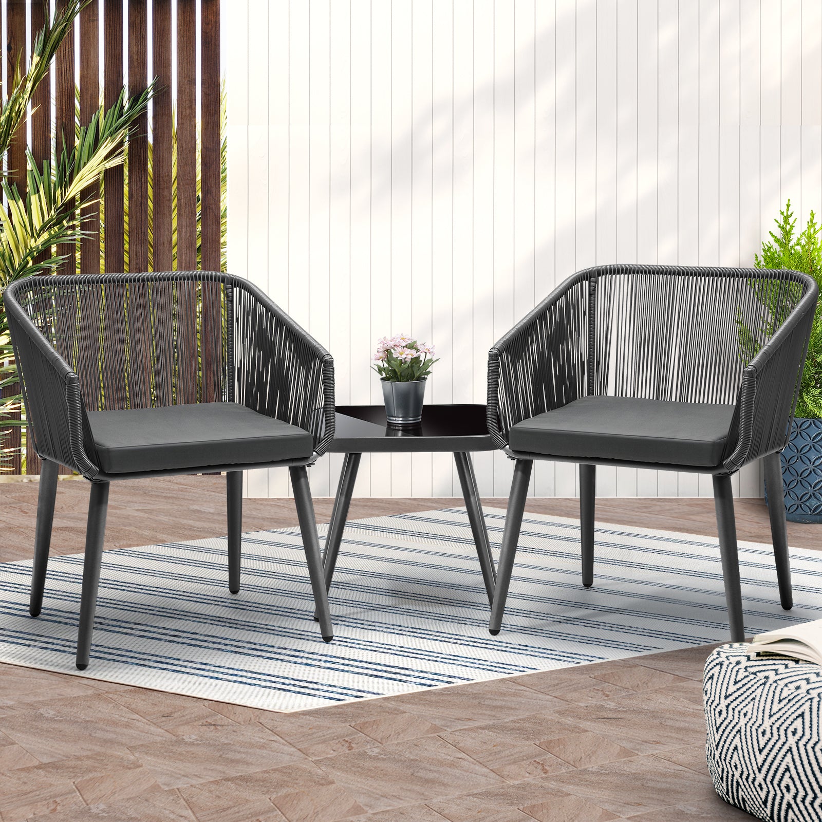 Livsip Outdoor Furniture 3 Piece Lounge Setting Chairs Side Table Bistro Set Pat - Sunyee