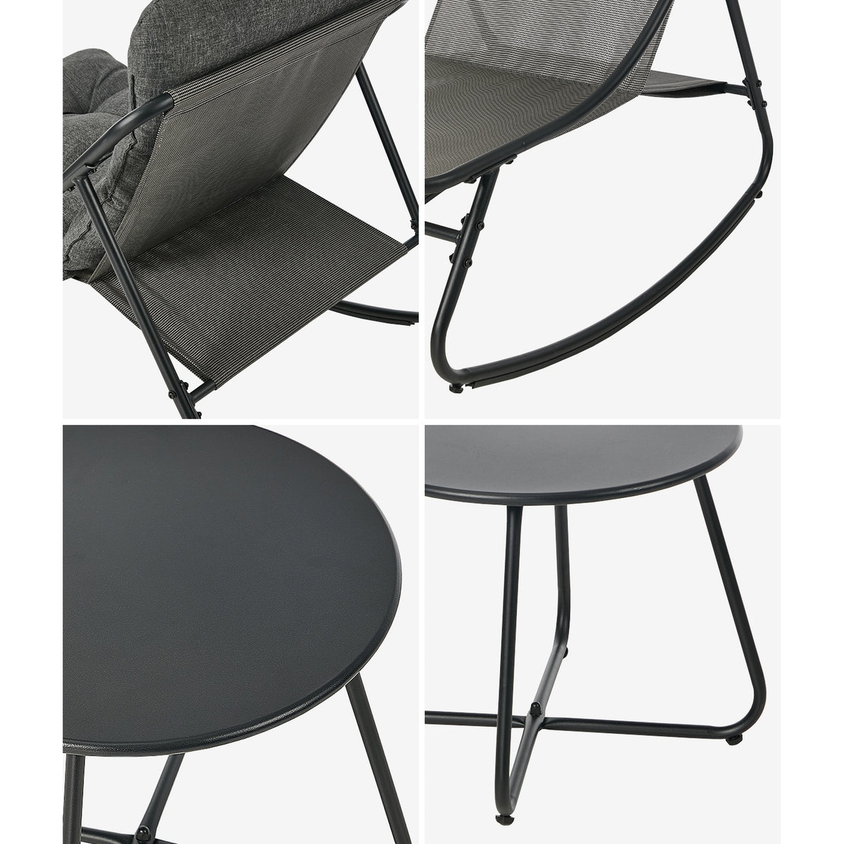 Livsip 3 Pieces Outdoor Patio Set Rocking Chair Table Textilene Lounge Grey