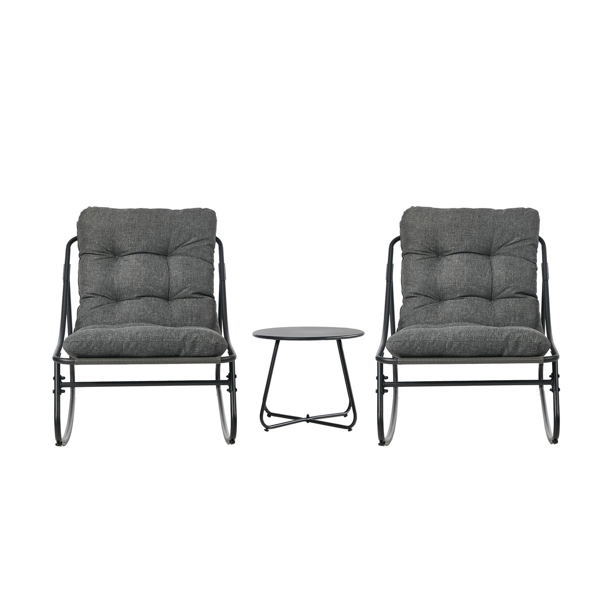 Livsip 3 Pieces Outdoor Patio Set Rocking Chair Table Textilene Lounge Grey
