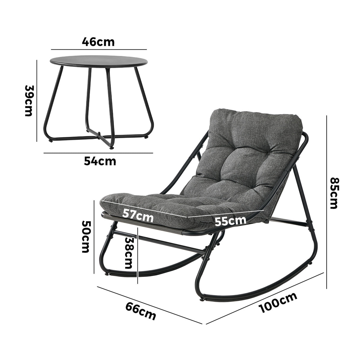 Livsip 3 Pieces Outdoor Patio Set Rocking Chair Table Textilene Lounge Grey