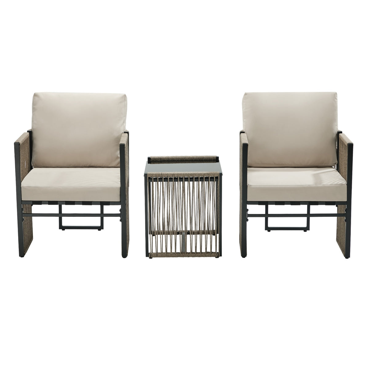 Oikiture 3 Pieces Outdoor Patio Set Bistro Setting with Cushions Woven Rope