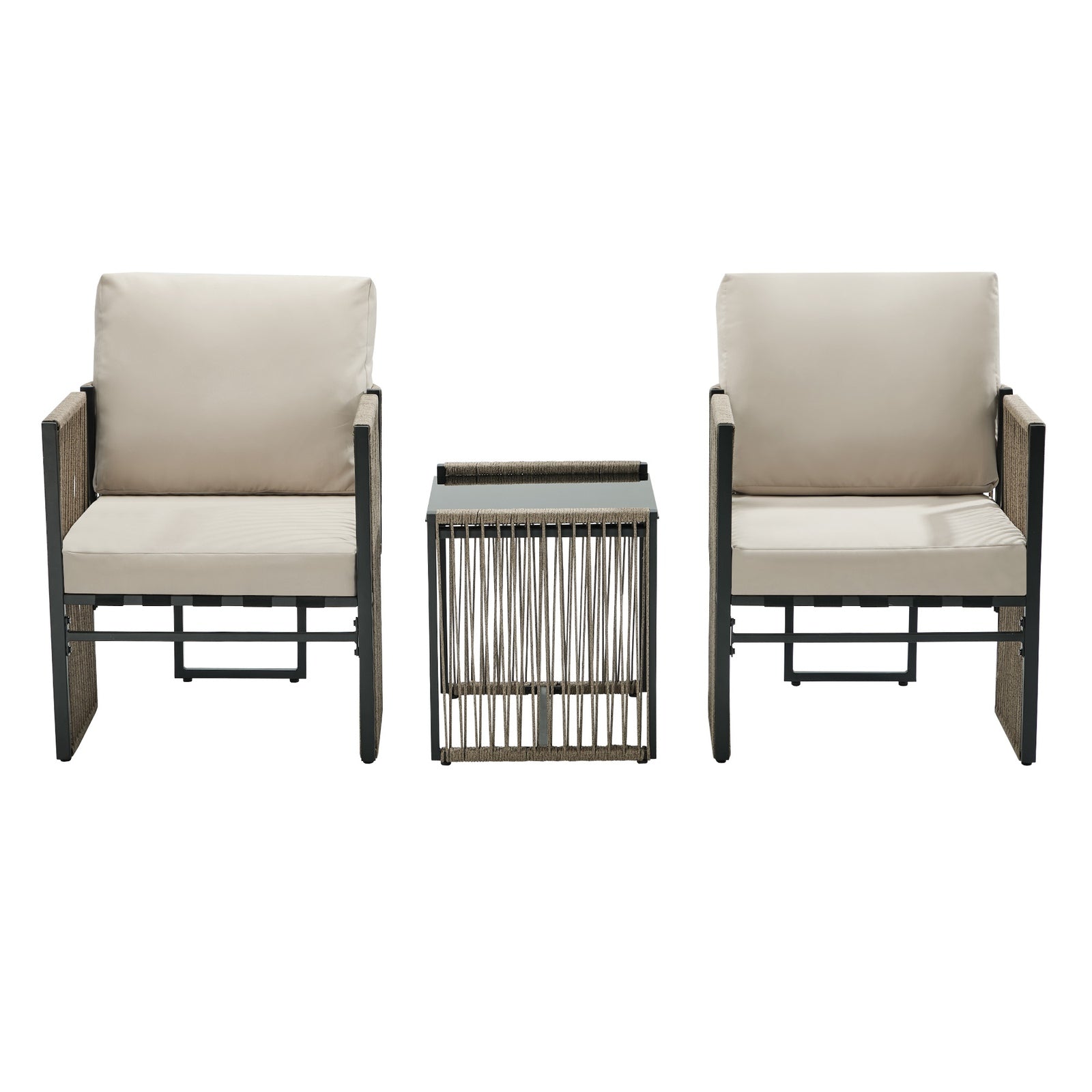 Oikiture 3 Pieces Outdoor Patio Set Bistro Setting with Cushions Woven Rope