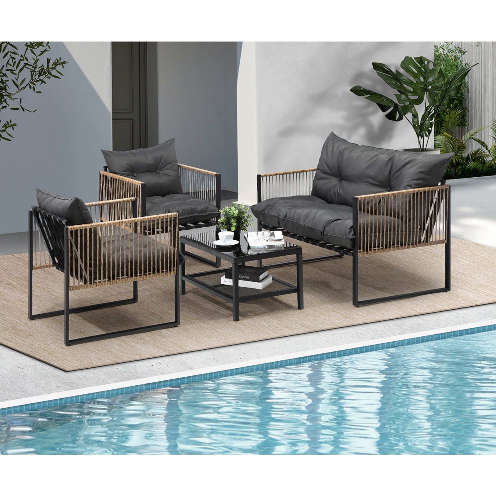Livsip 4 Piece Outdoor Furniture Setting Garden Patio Lounge Sofa Table Chairs - Sunyee
