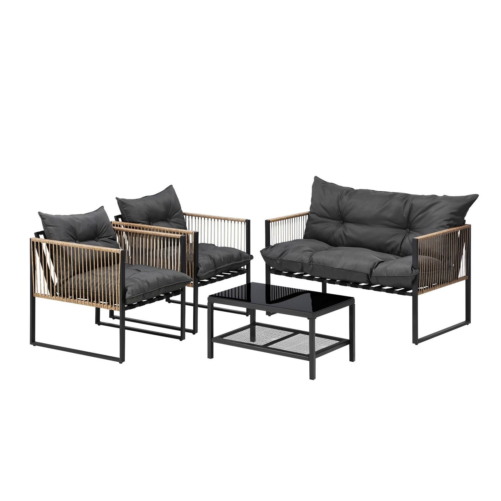 Livsip 4 Piece Outdoor Furniture Setting Garden Patio Lounge Sofa Table Chairs - Sunyee