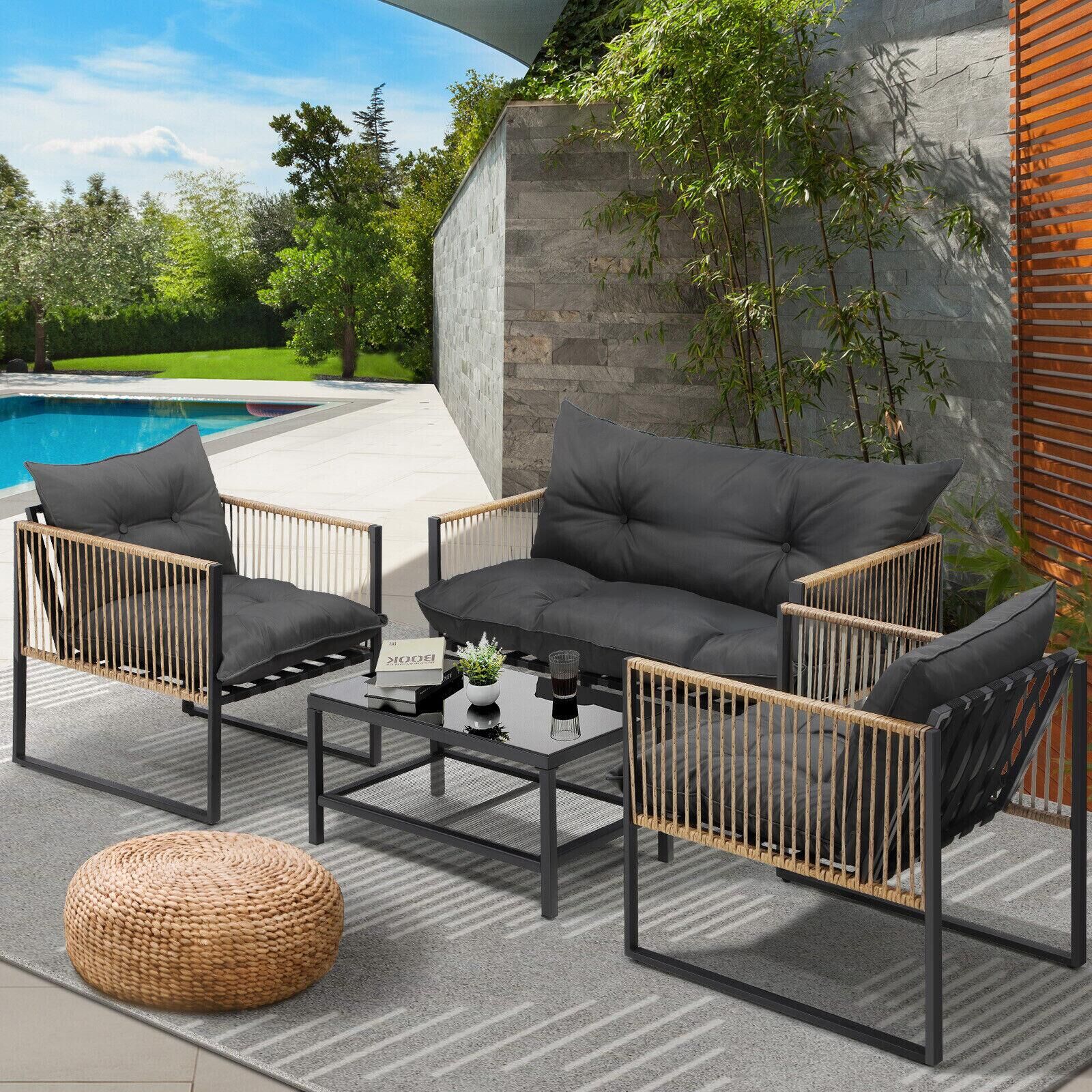 Livsip 4 Piece Outdoor Furniture Setting Garden Patio Lounge Sofa Table Chairs - Sunyee