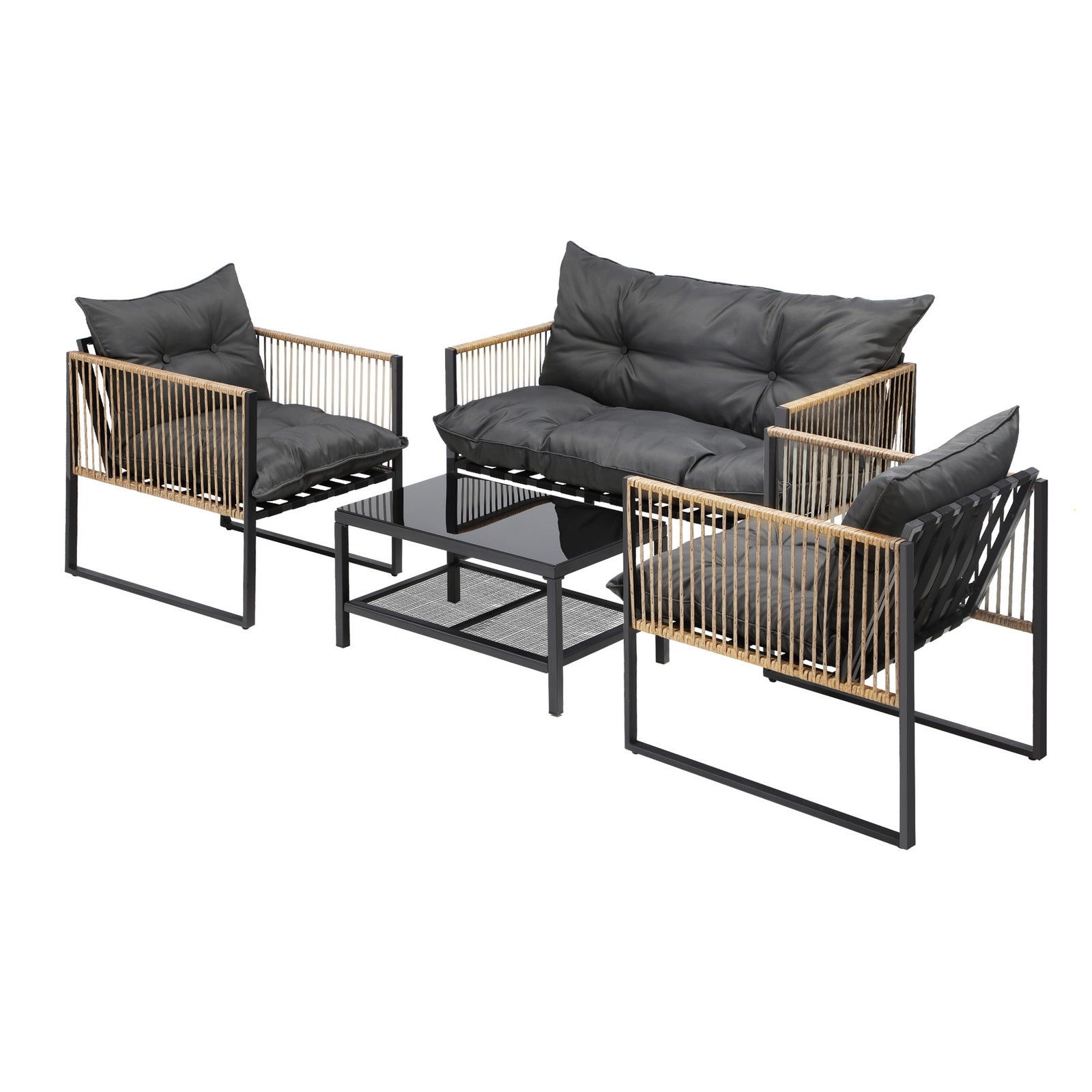 Livsip 4 Piece Outdoor Furniture Setting Garden Patio Lounge Sofa Table Chairs - Sunyee