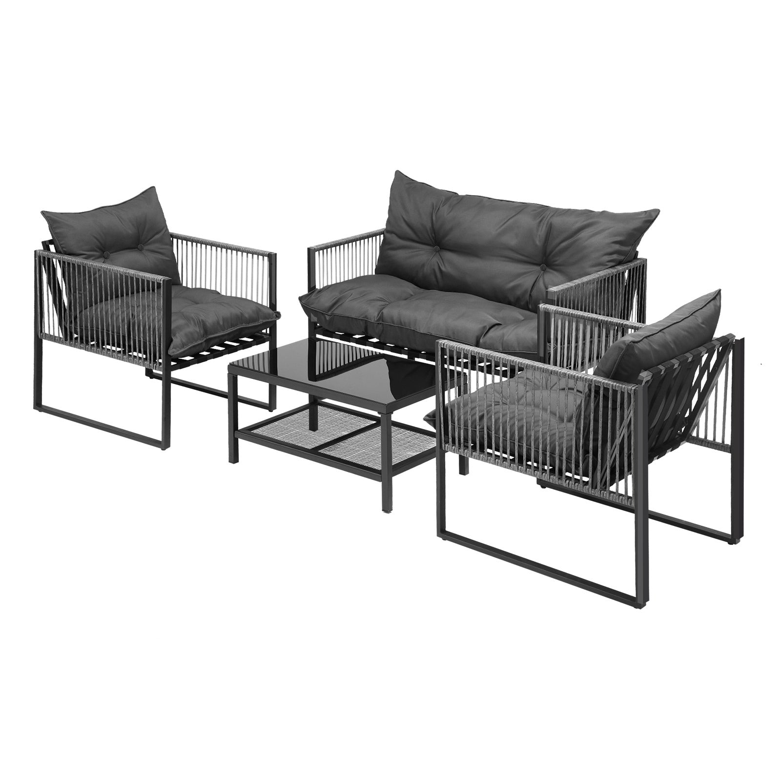 Livsip 4 Piece Outdoor Furniture Setting Garden Patio Lounge Sofa Chairs Grey - Sunyee