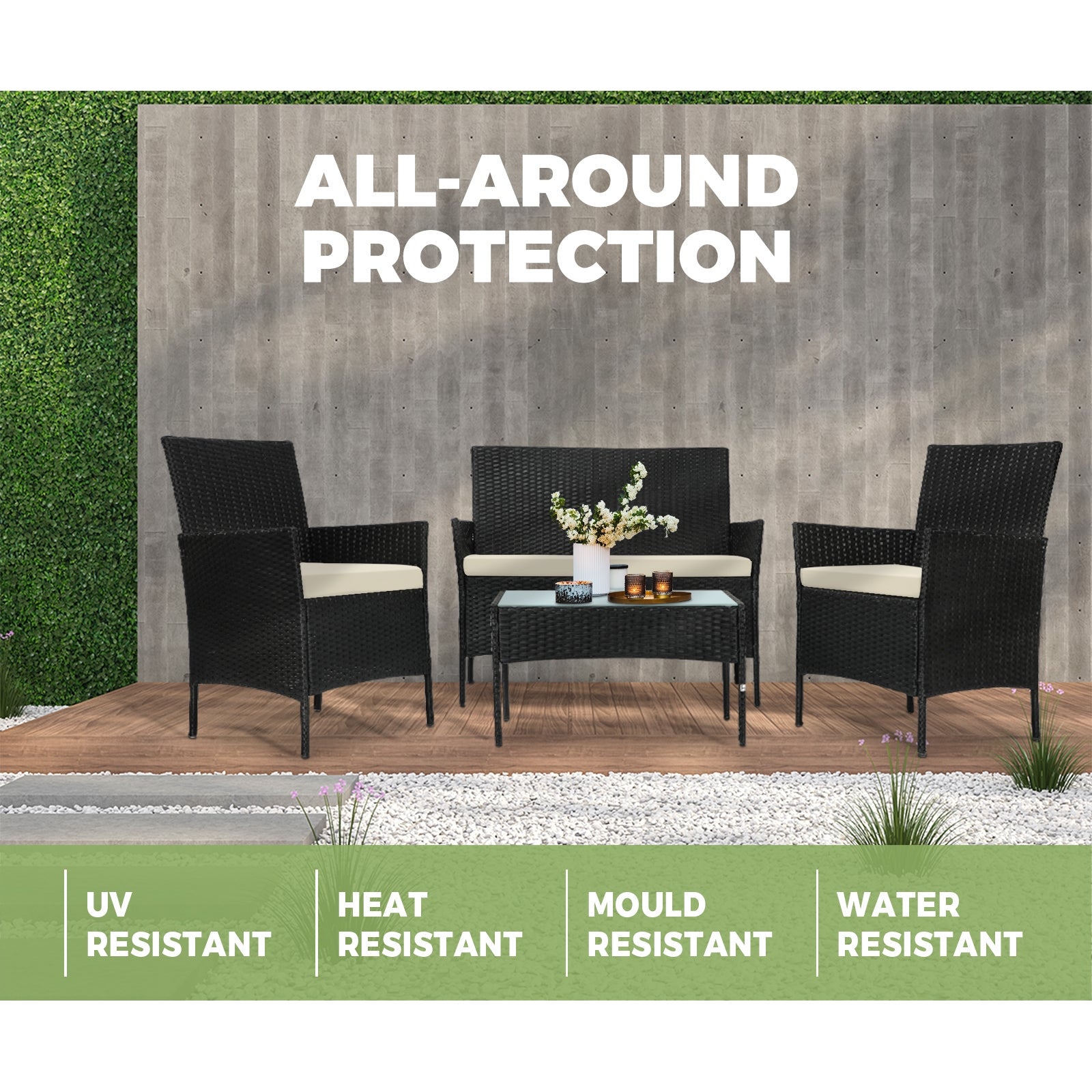 Livsip Garden Outdoor Lounge Setting 4PCS Wicker Sofa Set Patio Furniture Sets - Sunyee