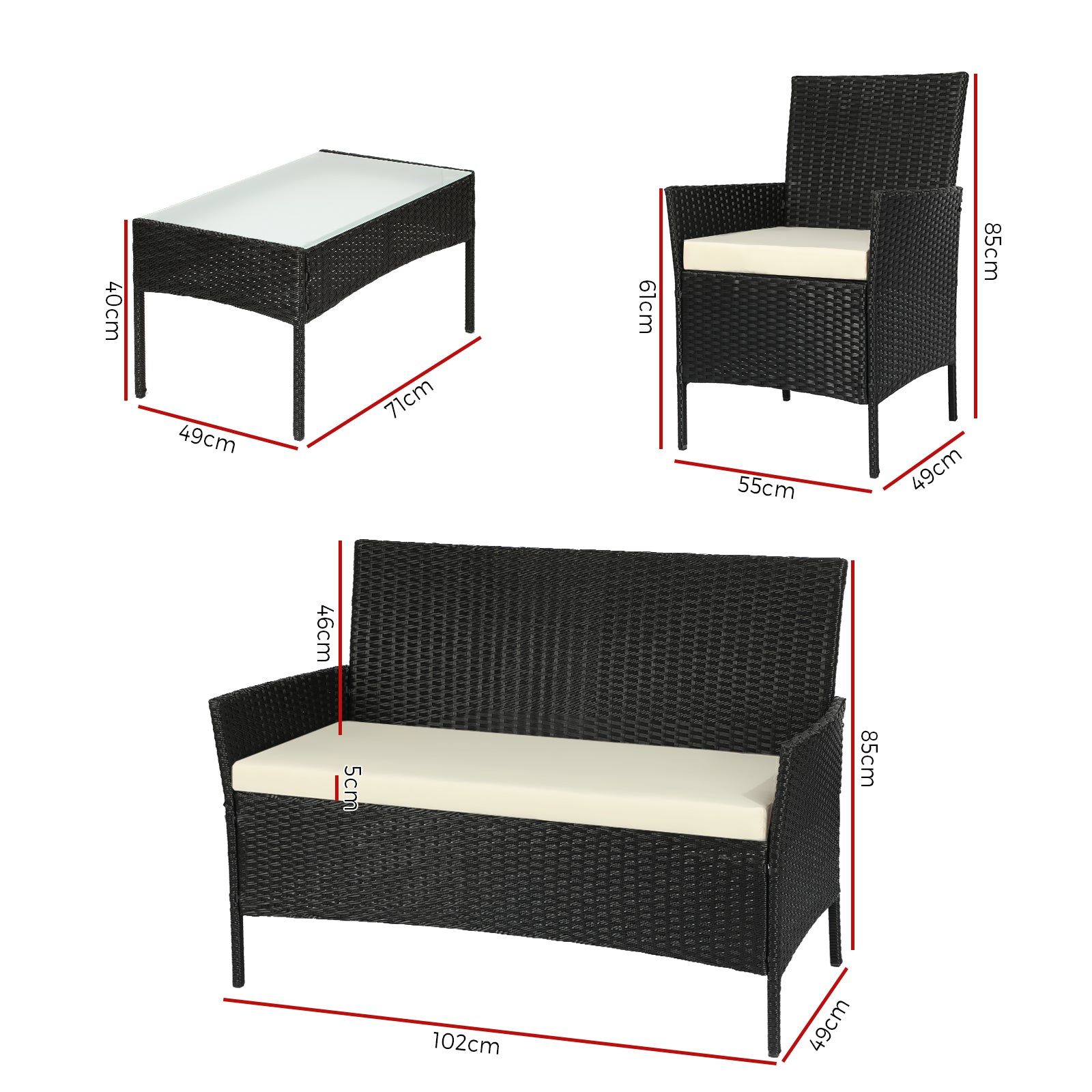 Livsip Garden Outdoor Lounge Setting 4PCS Wicker Sofa Set Patio Furniture Sets - Sunyee