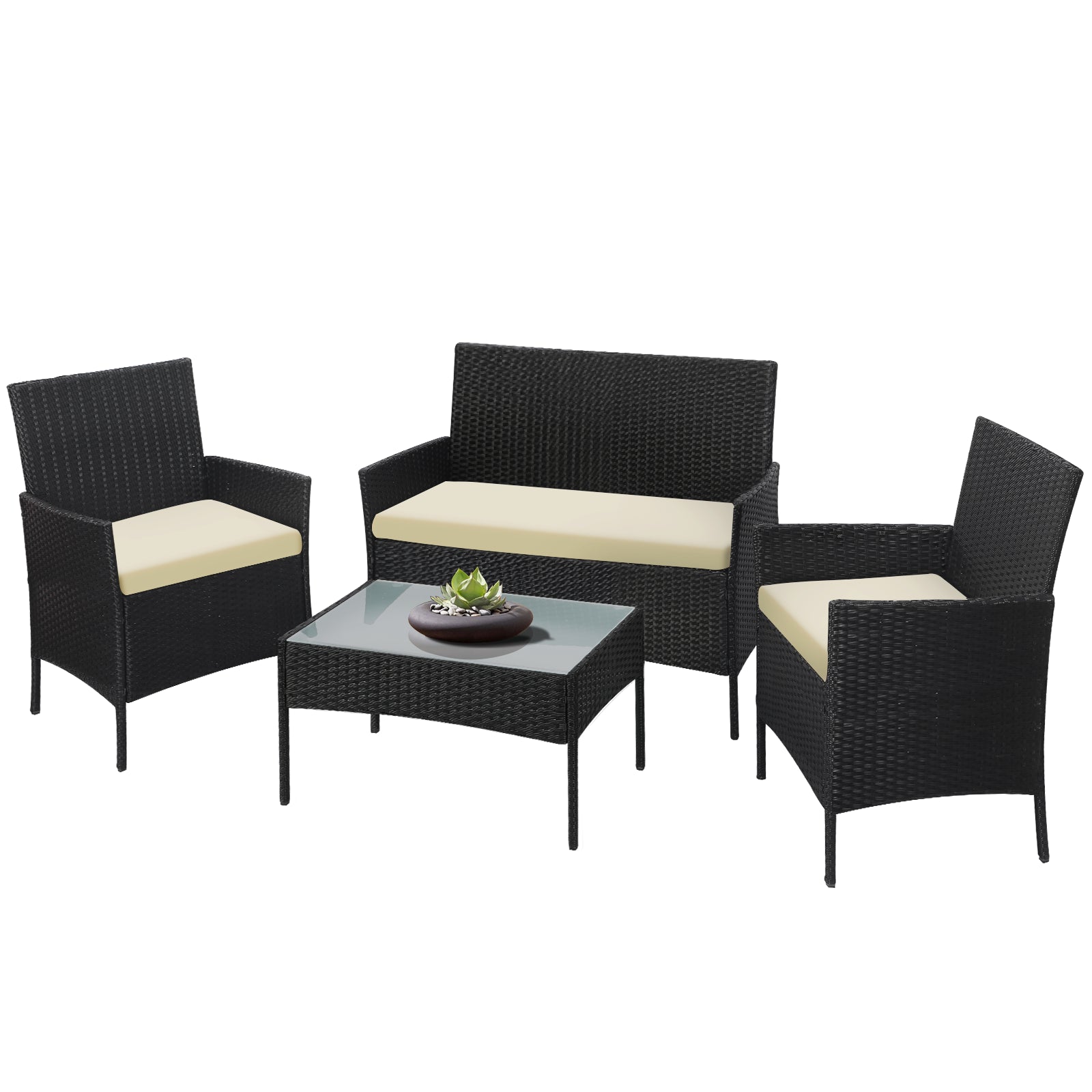 Livsip Garden Outdoor Lounge Setting 4PCS Wicker Sofa Set Patio Furniture Sets - Sunyee