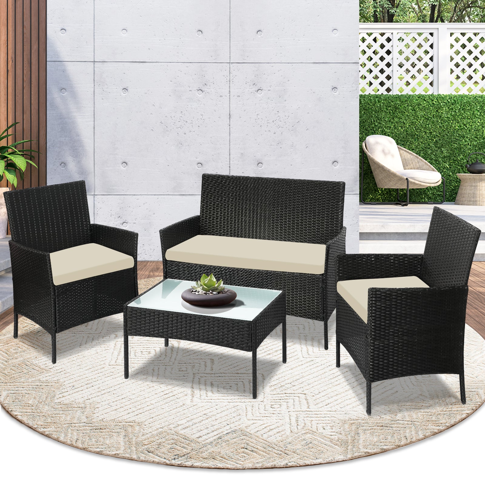 Livsip Garden Outdoor Lounge Setting 4PCS Wicker Sofa Set Patio Furniture Sets - Sunyee
