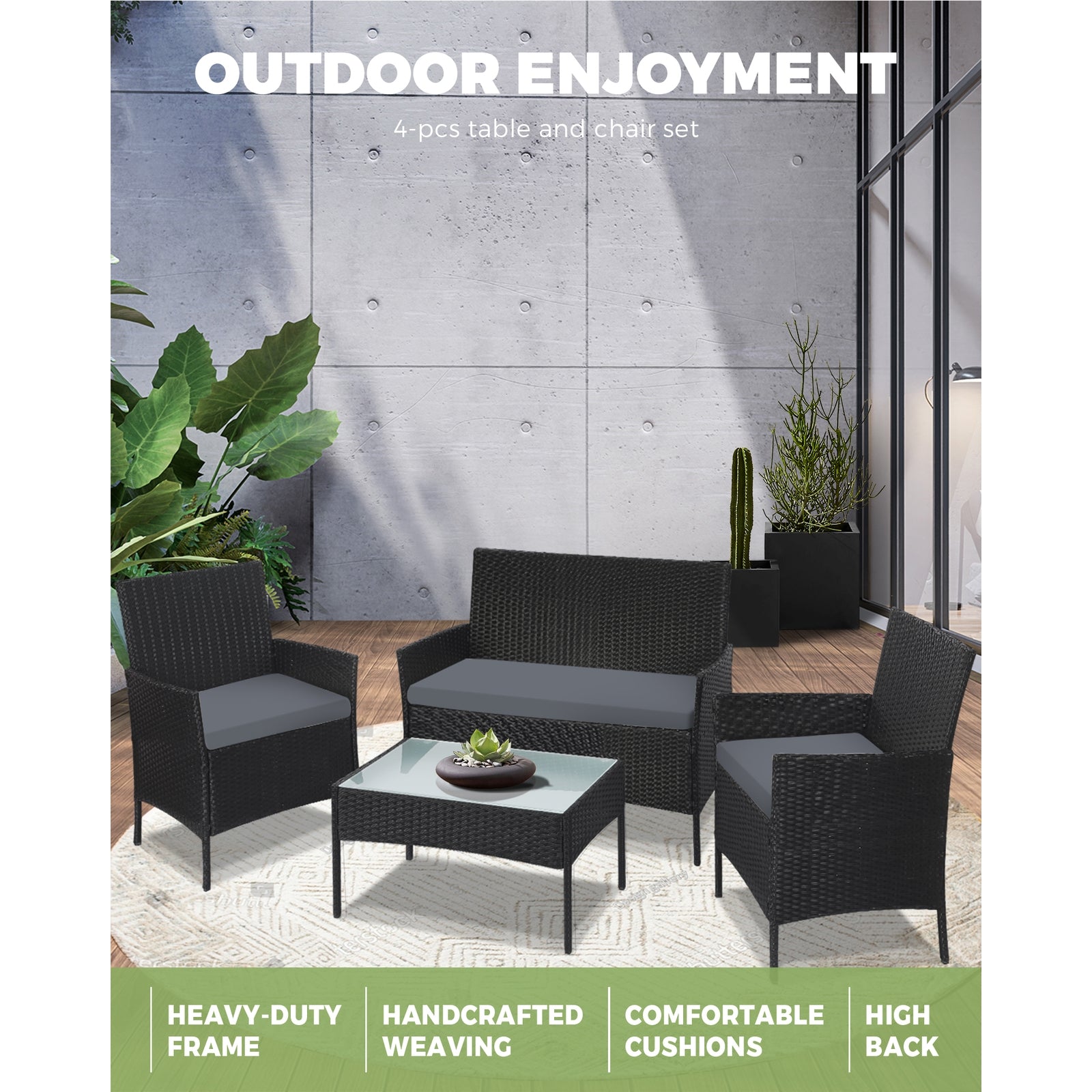 Livsip Garden 4PCS Outdoor Furniture Setting Patio Wicker Table Chair Lounge Set - Sunyee