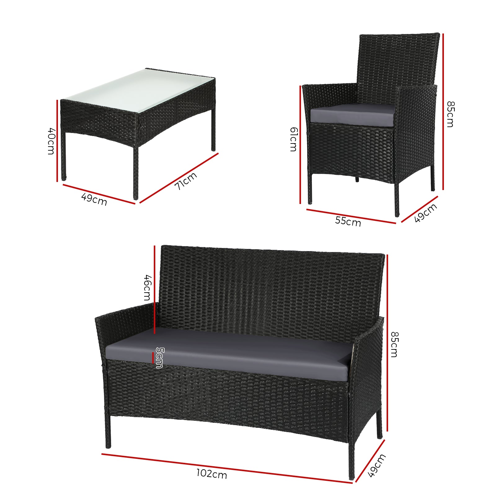 Livsip Garden 4PCS Outdoor Furniture Setting Patio Wicker Table Chair Lounge Set - Sunyee