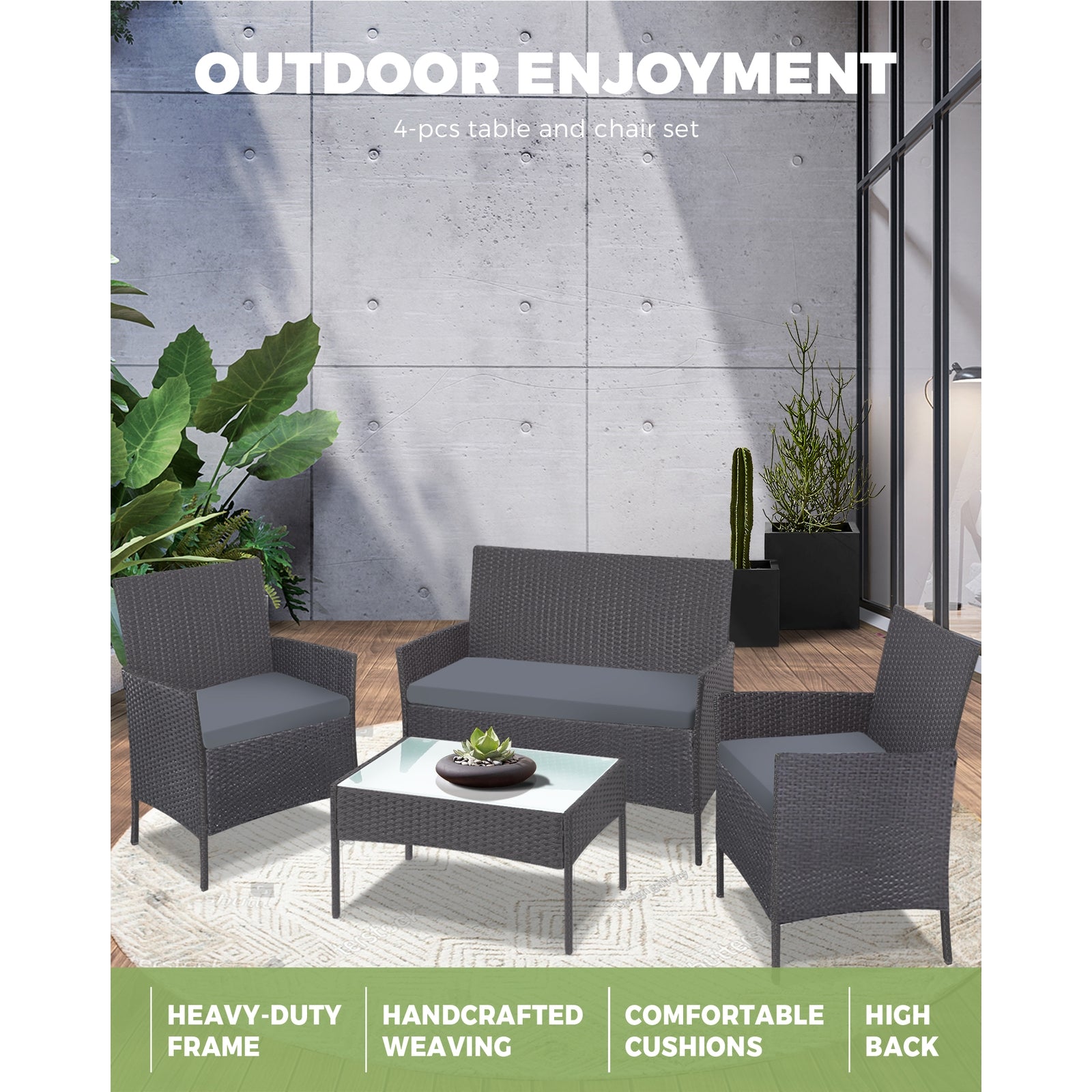 Livsip Outdoor Lounge Setting Garden Patio Furniture Wicker Chairs Table Rattan - Sunyee