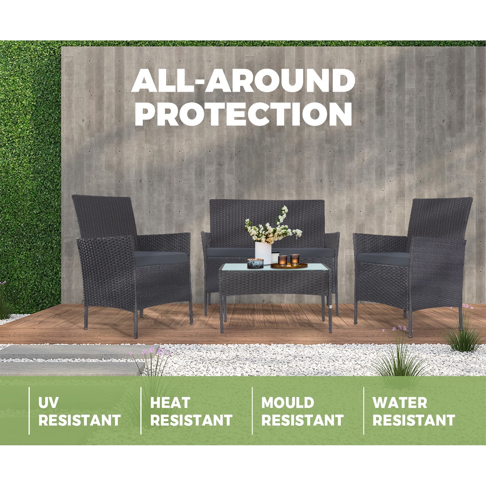 Livsip Outdoor Lounge Setting Garden Patio Furniture Wicker Chairs Table Rattan - Sunyee