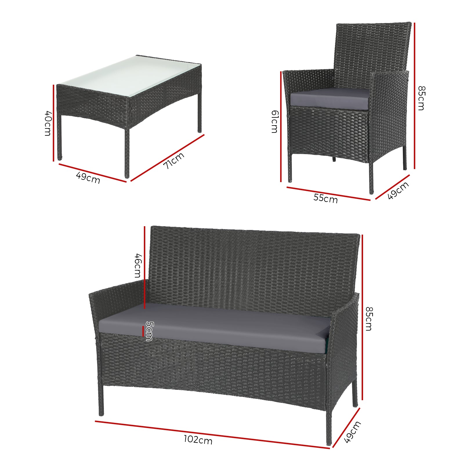 Livsip Outdoor Lounge Setting Garden Patio Furniture Wicker Chairs Table Rattan - Sunyee