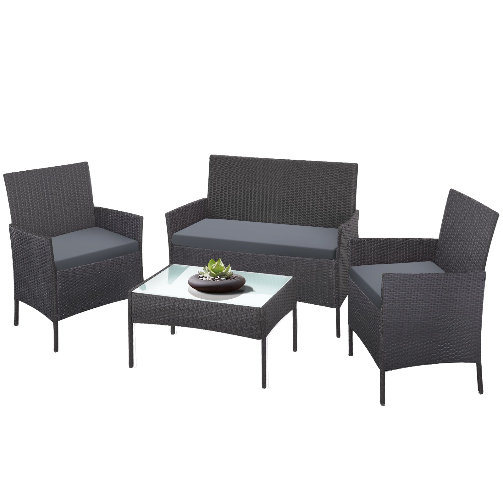 Livsip Outdoor Lounge Setting Garden Patio Furniture Wicker Chairs Table Rattan - Sunyee