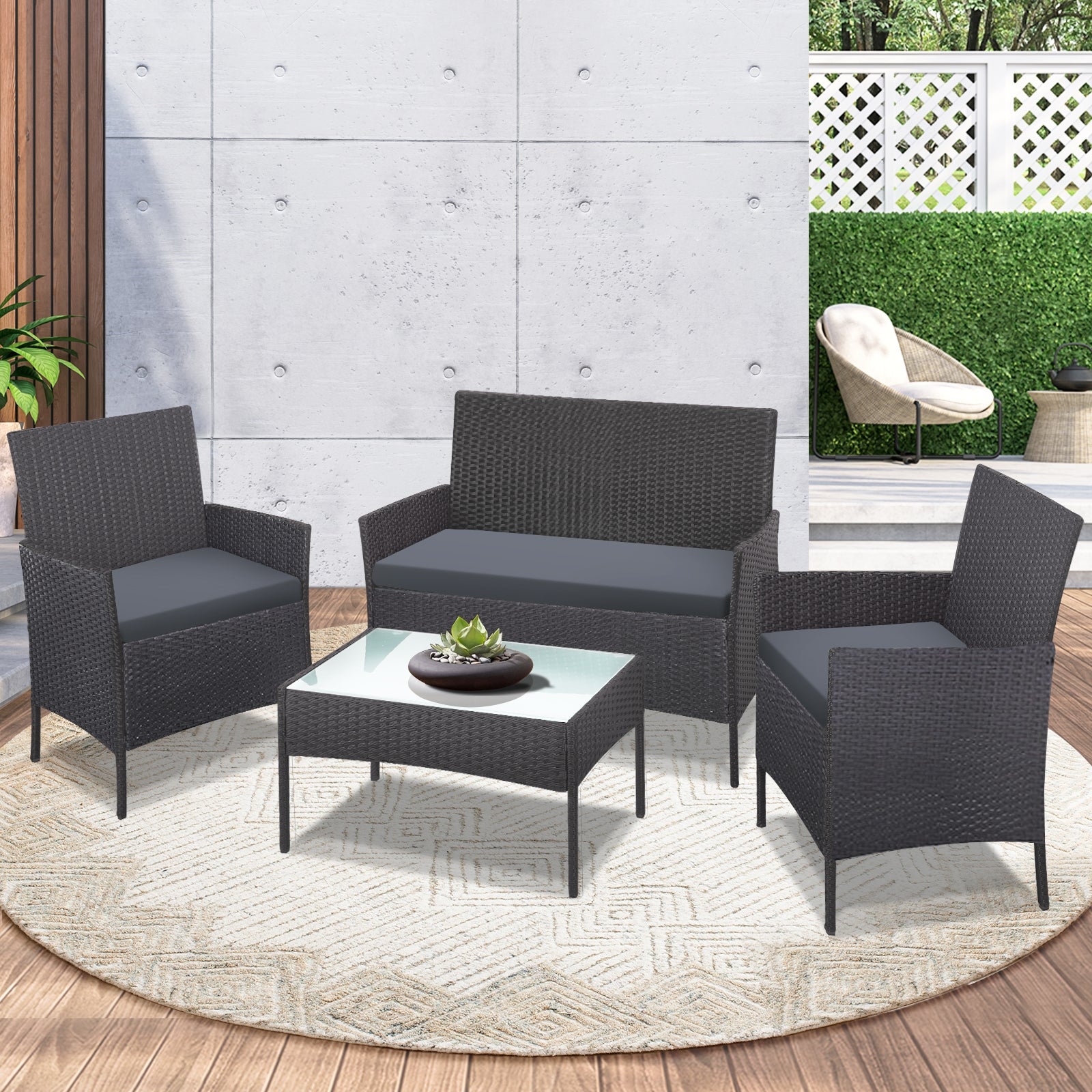 Livsip Outdoor Lounge Setting Garden Patio Furniture Wicker Chairs Table Rattan - Sunyee