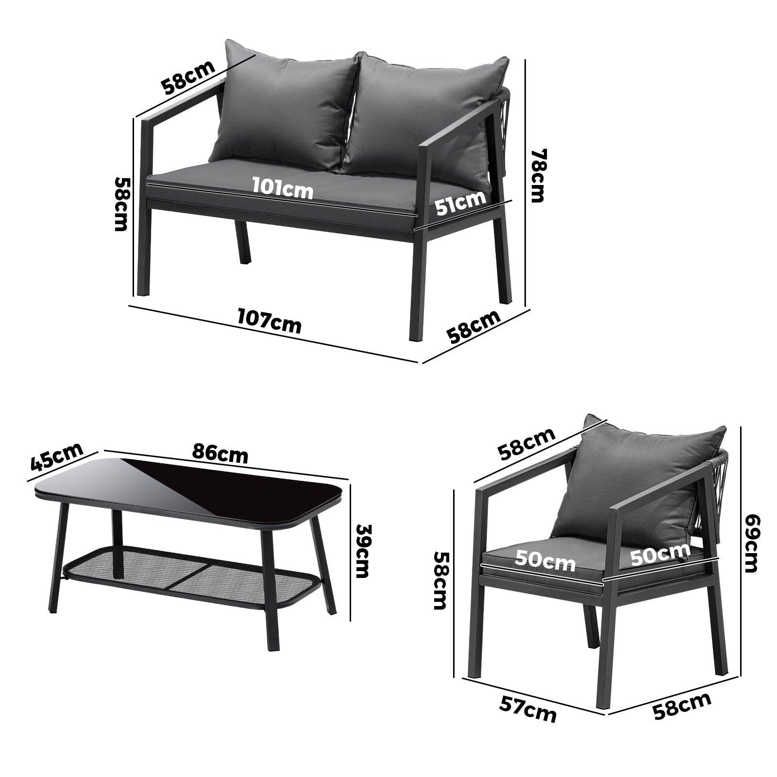 Livsip 4PCS Garden Outdoor Furniture Setting Lounge Patio Sofa Table Chairs Set - Sunyee