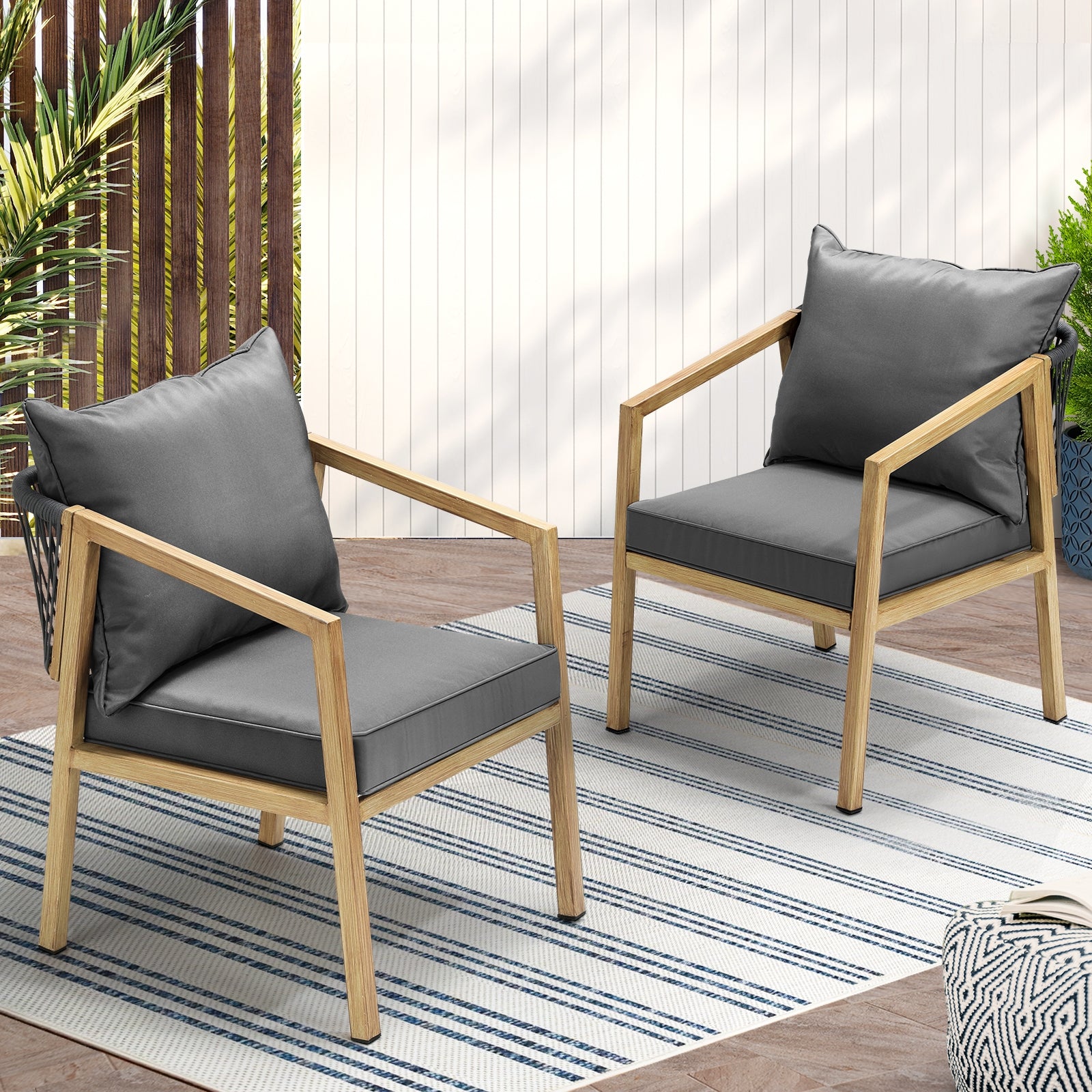 Livsip 2PCS Outdoor Furniture Chairs Garden Patio Lounge Set Steel Frame Beige - Sunyee