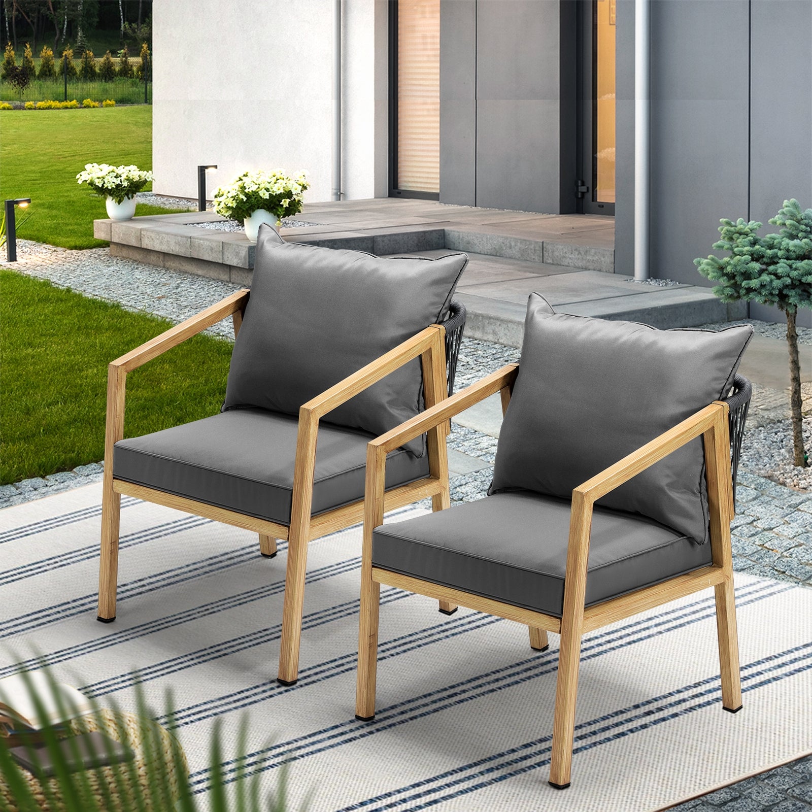 Livsip 2PCS Outdoor Furniture Chairs Garden Patio Lounge Set Steel Frame Beige - Sunyee