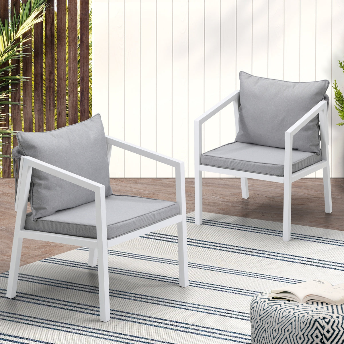 Livsip 2PCS Outdoor Furniture Chairs Garden Patio Lounge Set Steel Frame White - Sunyee