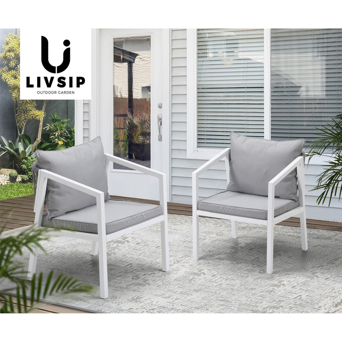 Livsip 2PCS Outdoor Furniture Chairs Garden Patio Lounge Set Steel Frame White - Sunyee