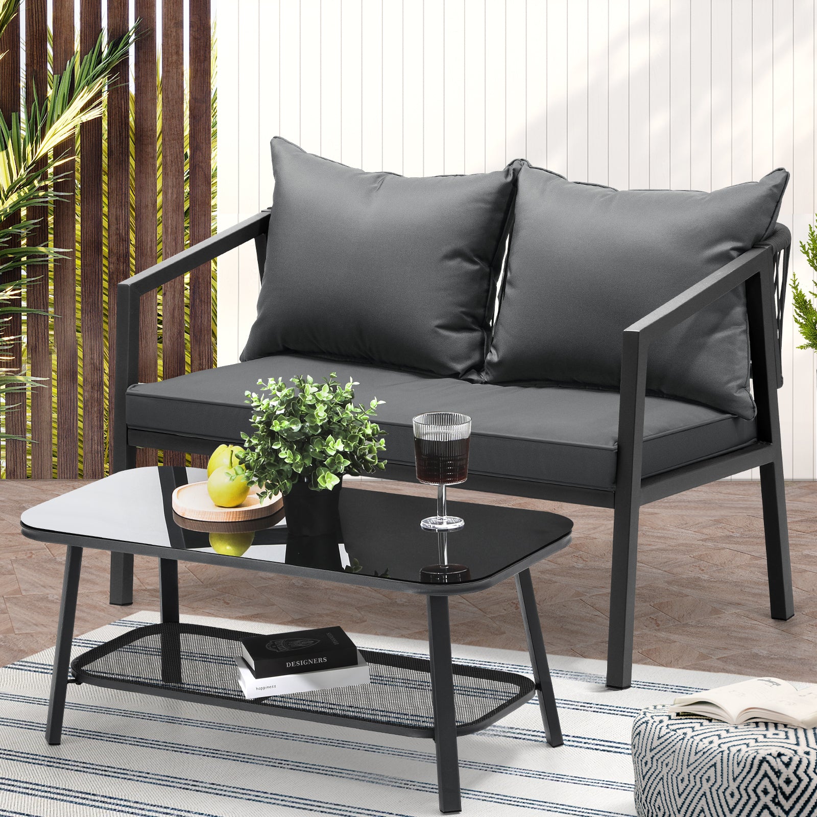 Livsip Set of 2 Outdoor Furniture Setting Garden Patio Lounge Sofa Table Chairs - Sunyee