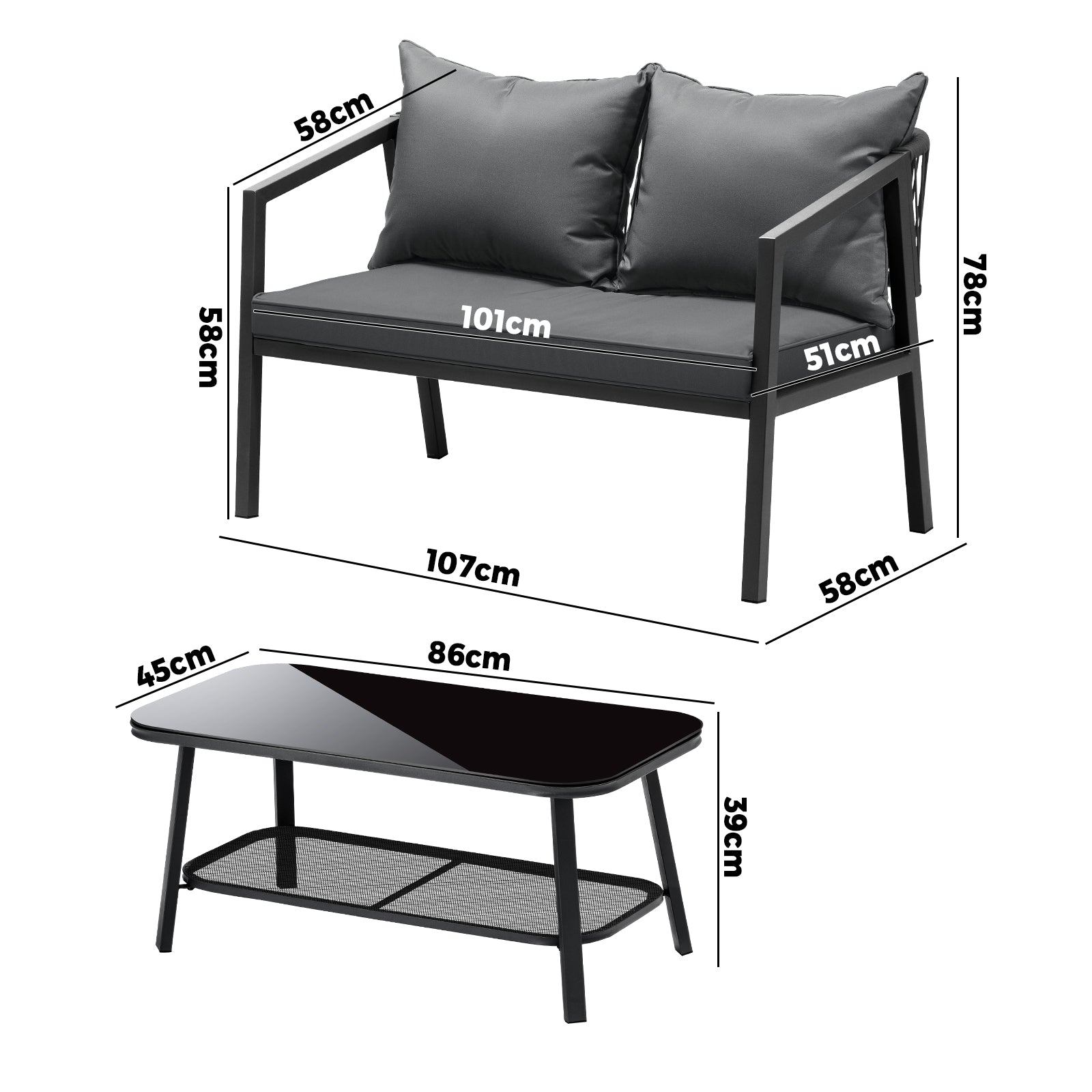 Livsip Set of 2 Outdoor Furniture Setting Garden Patio Lounge Sofa Table Chairs - Sunyee