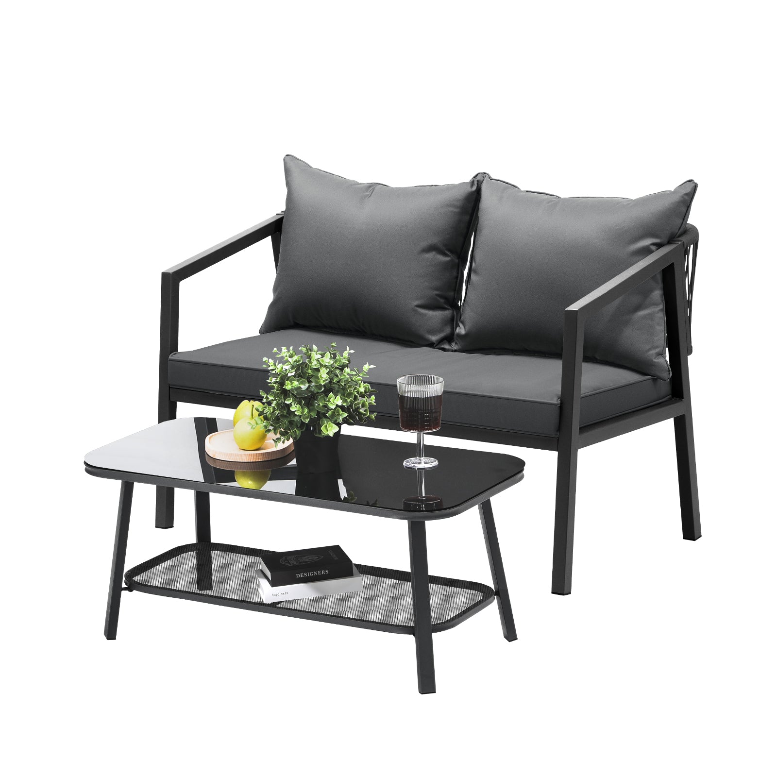 Livsip Set of 2 Outdoor Furniture Setting Garden Patio Lounge Sofa Table Chairs - Sunyee