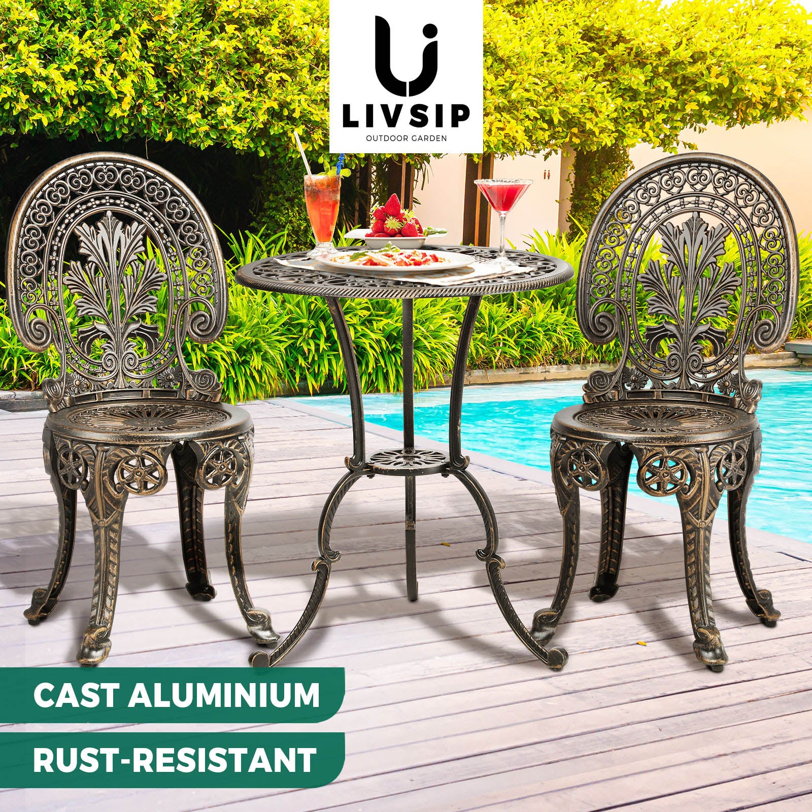 Livsip Outdoor Dining Chairs Setting Bistro Set Patio Garden Furniture 3 Piece - Sunyee