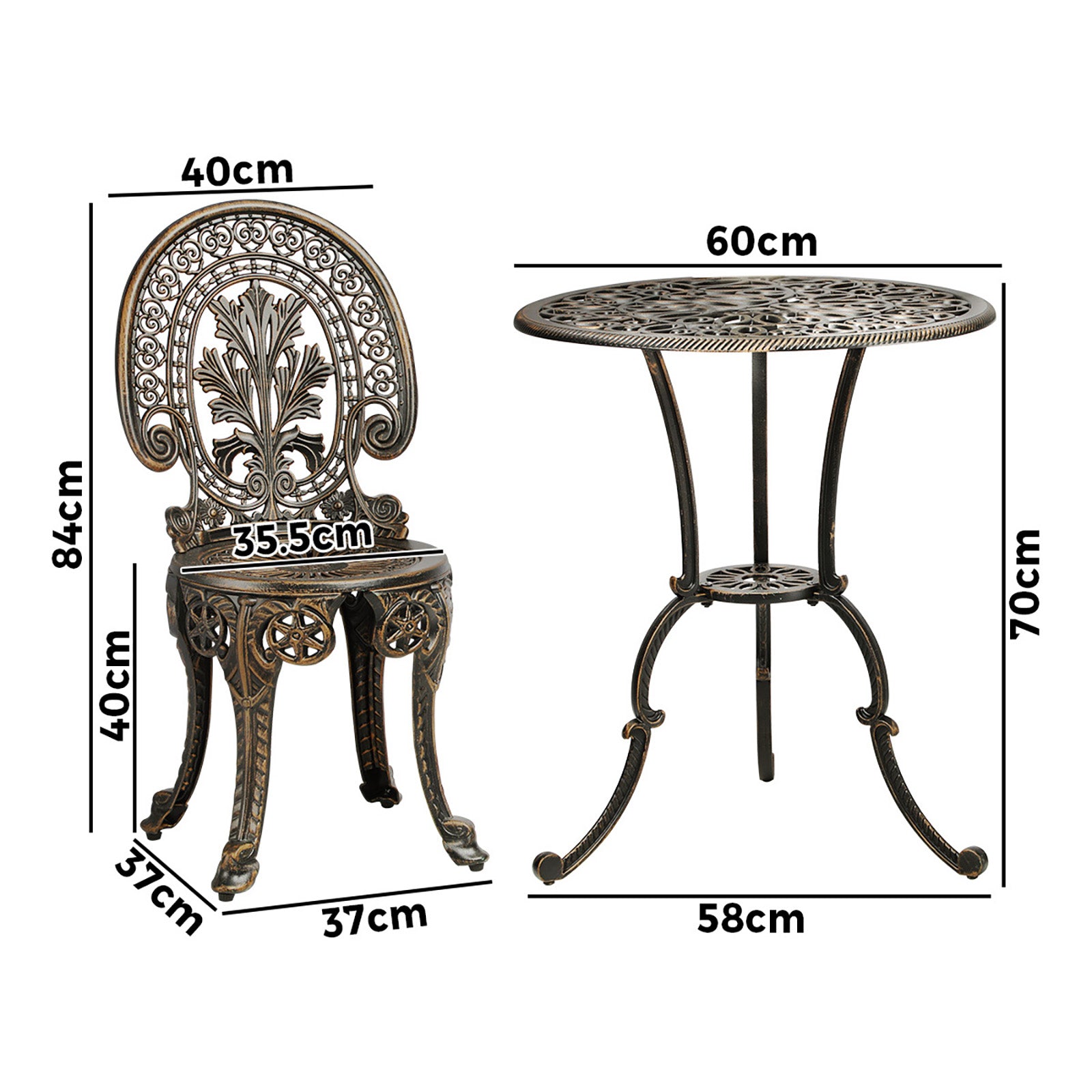 Livsip Outdoor Furniture Bistro Set 3pcs Chair Table Cast Aluminium Patio Garden - Sunyee