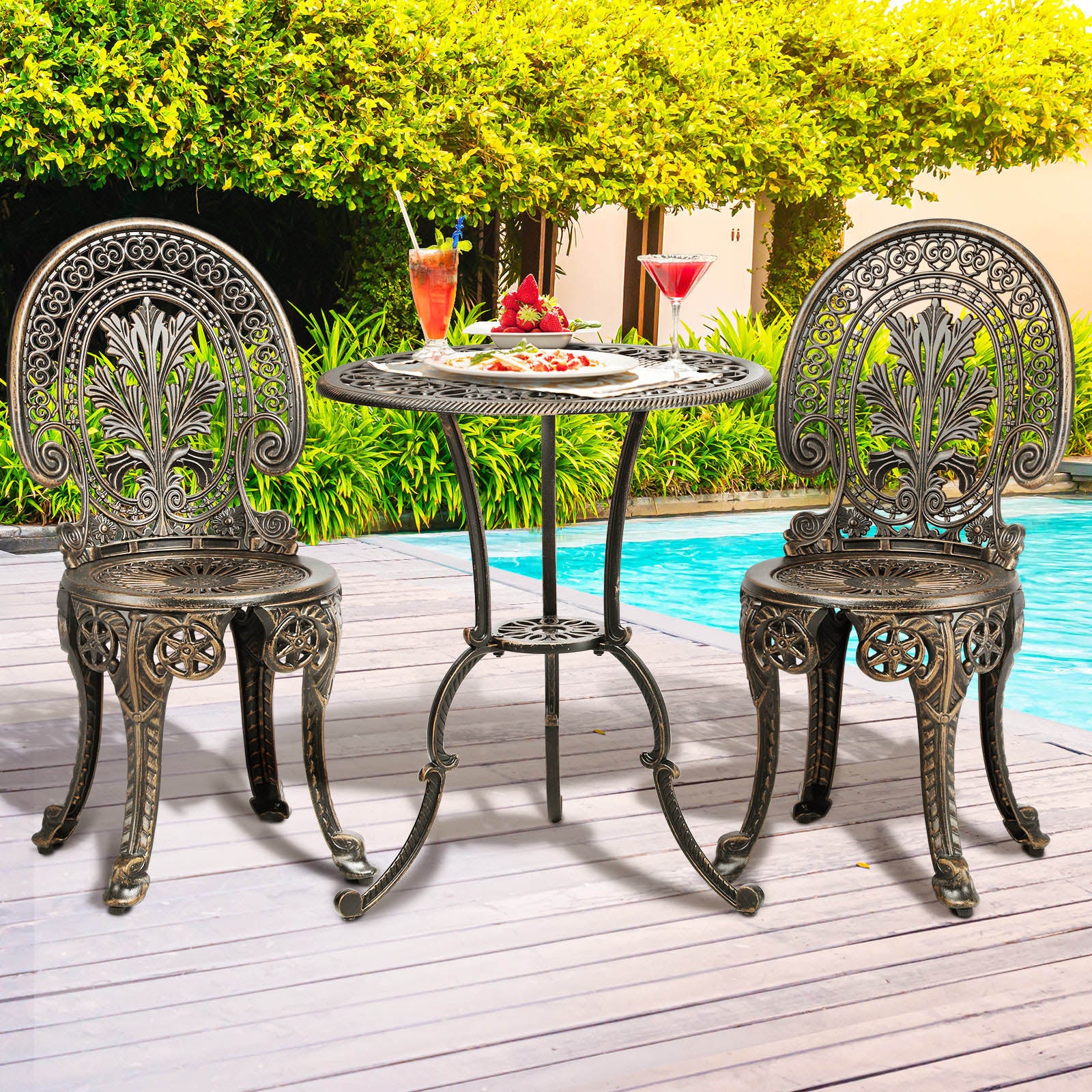 Livsip Outdoor Furniture Bistro Set 3pcs Chair Table Cast Aluminium Patio Garden - Sunyee