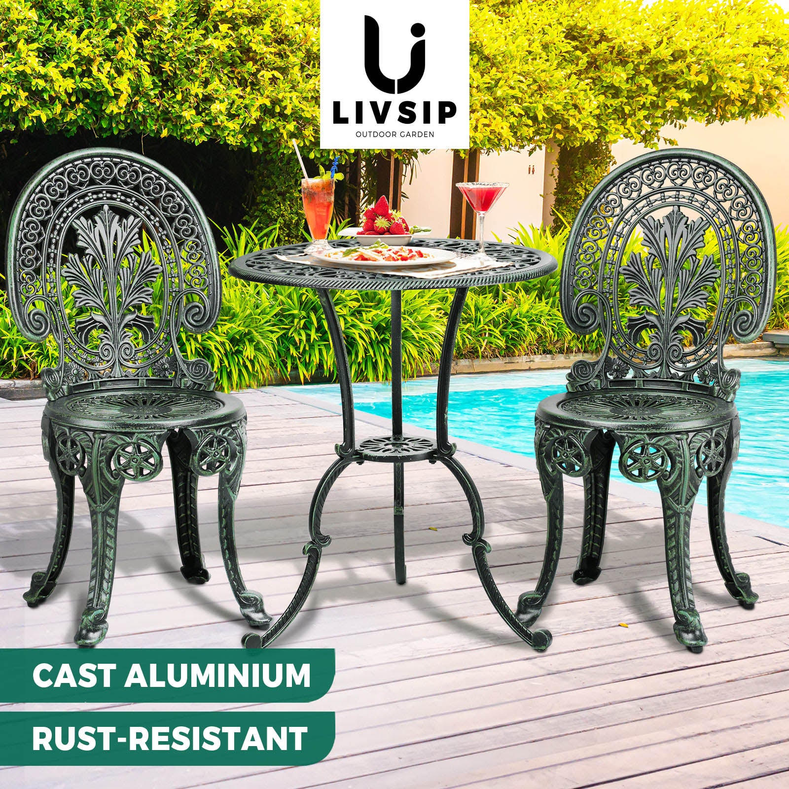Livsip Outdoor Dining Chairs Setting Bistro Set Patio Garden Furniture 3 Piece - Sunyee