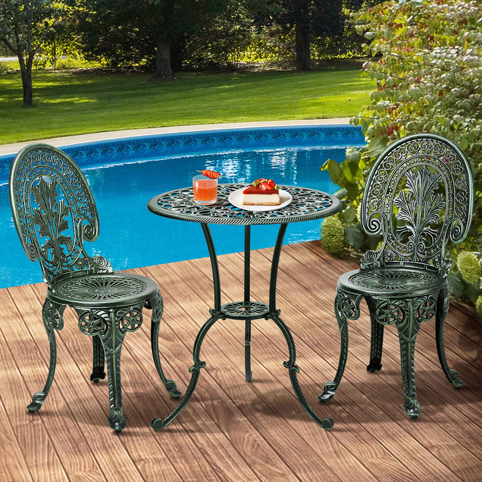 Livsip Bistro Setting Outdoor Cast Aluminium Table Chair Garden Furniture 3Piece - Sunyee