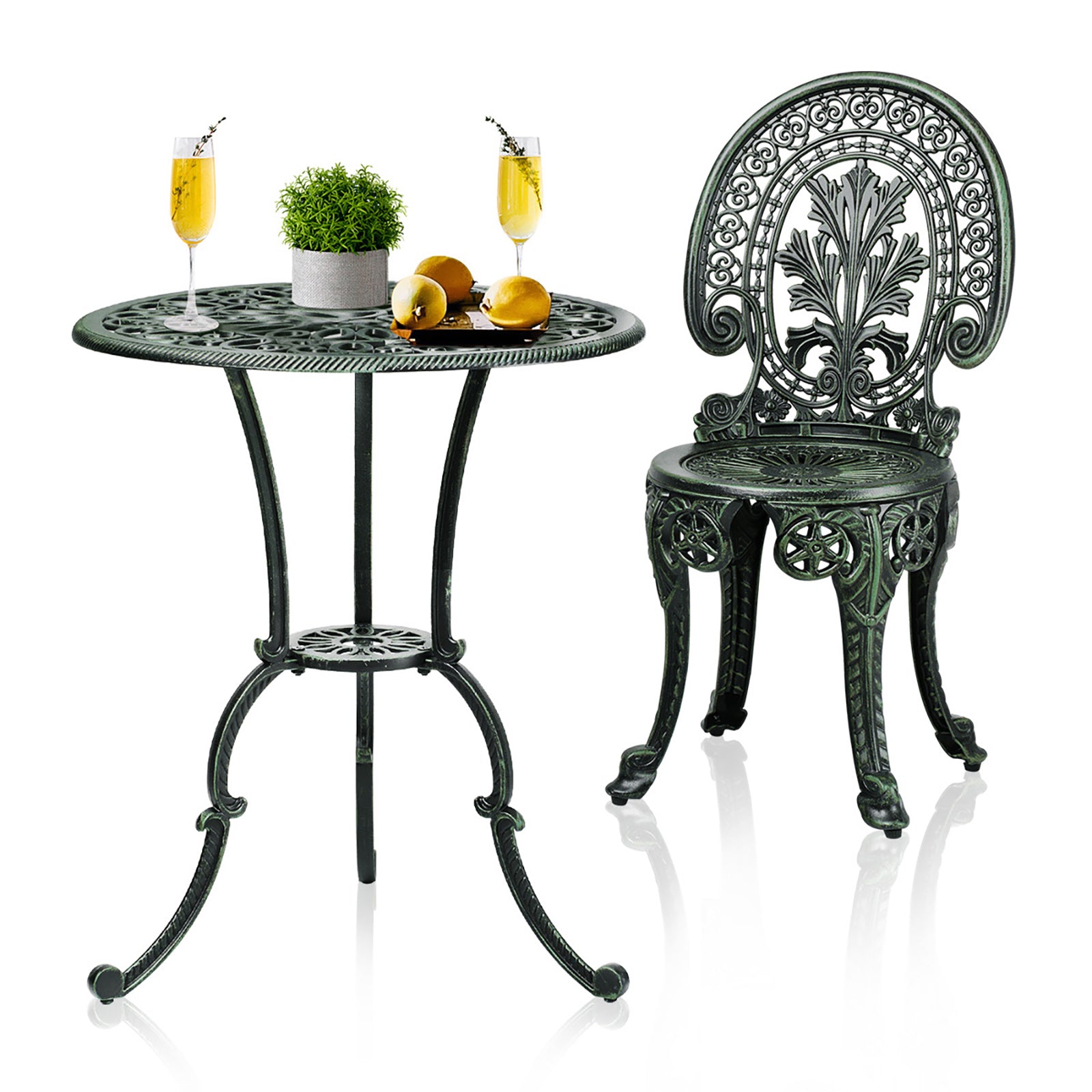Livsip Bistro Setting Outdoor Cast Aluminium Table Chair Garden Furniture 3Piece - Sunyee
