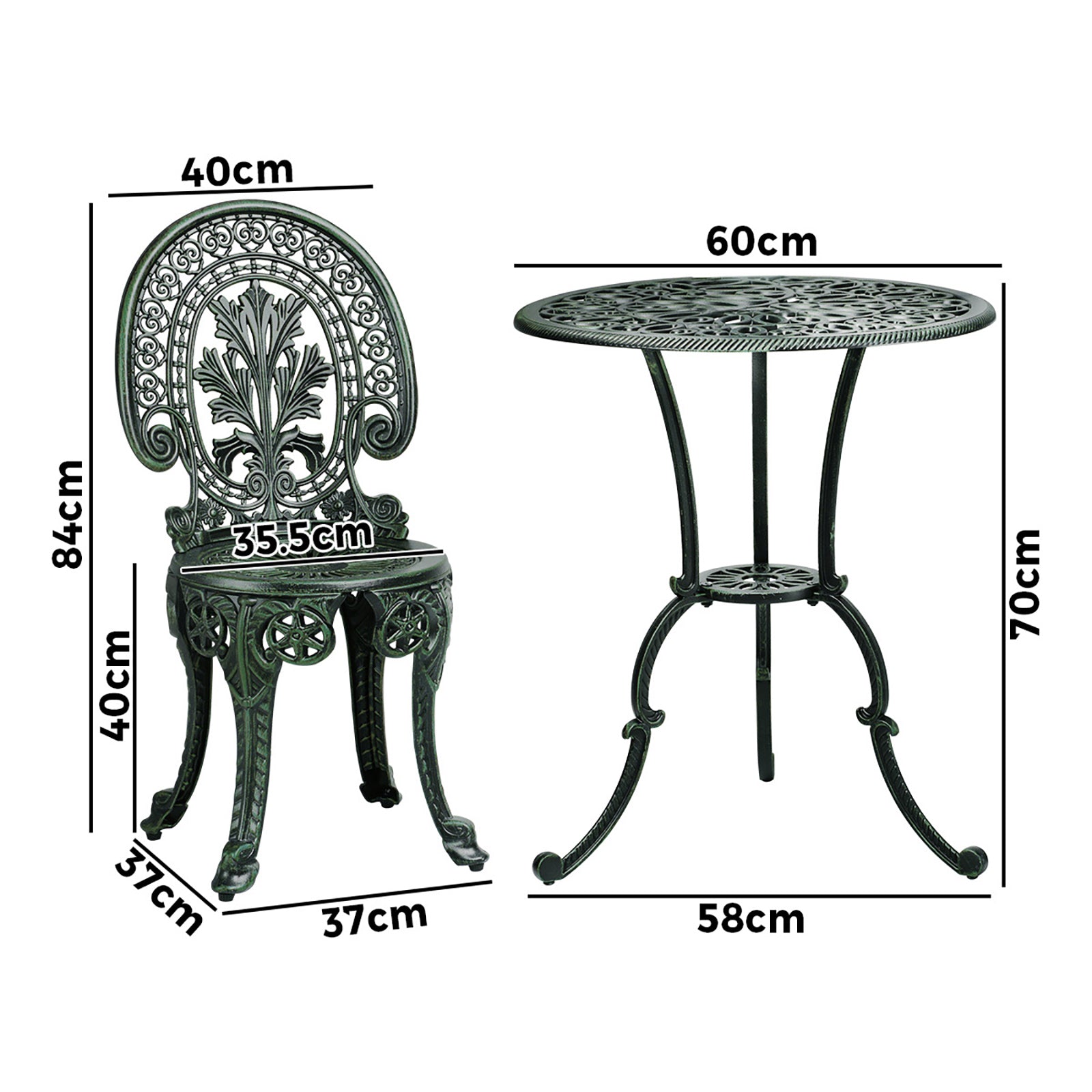 Livsip Bistro Setting Outdoor Cast Aluminium Table Chair Garden Furniture 3Piece - Sunyee
