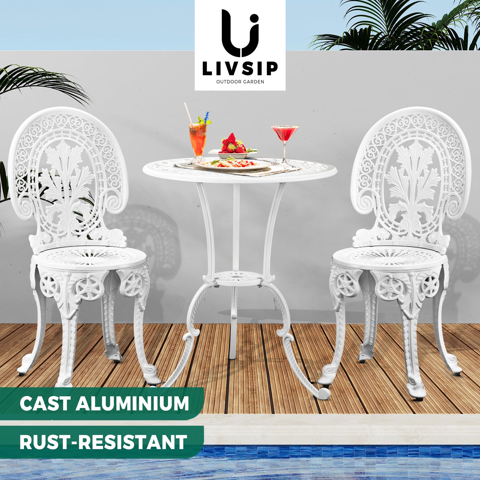 Livsip Outdoor Dining Chairs Setting Bistro Set Patio Garden Furniture 3 Piece - Sunyee