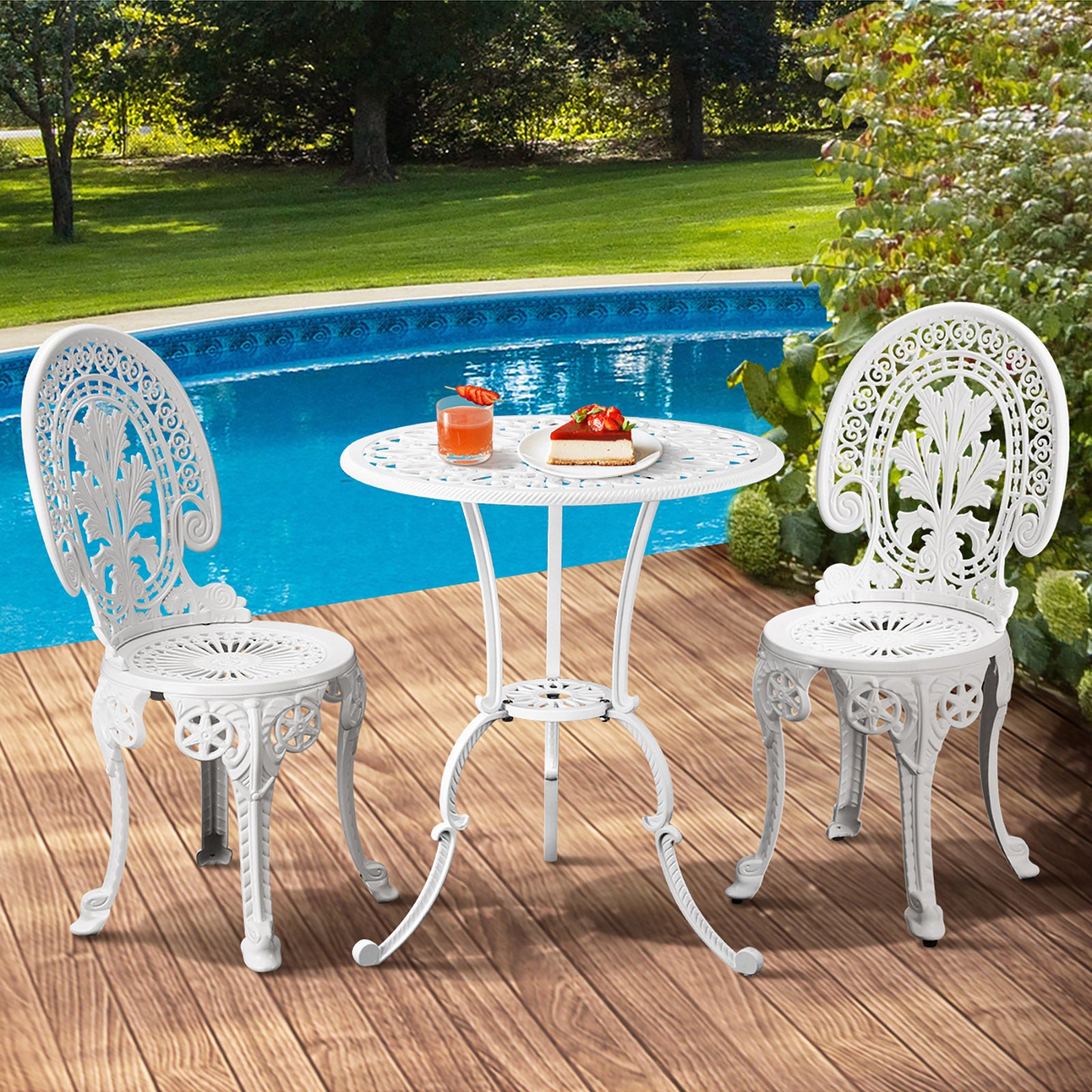 Livsip Outdoor Bistro Setting Cast Aluminium Table and Chair 3PCS Patio Set - Sunyee