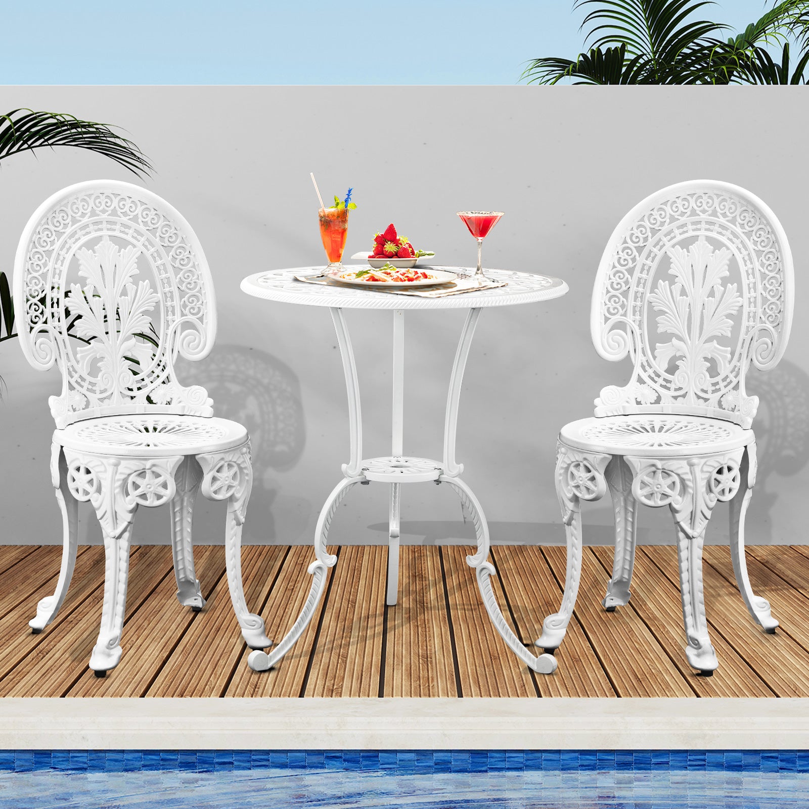 Livsip Outdoor Bistro Setting Cast Aluminium Table and Chair 3PCS Patio Set - Sunyee