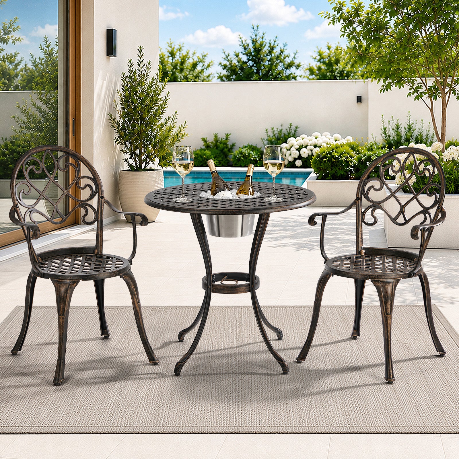 Livsip 3 Pieces Outdoor Patio Set Table Chairs Bistro Setting Cast Aluminium
